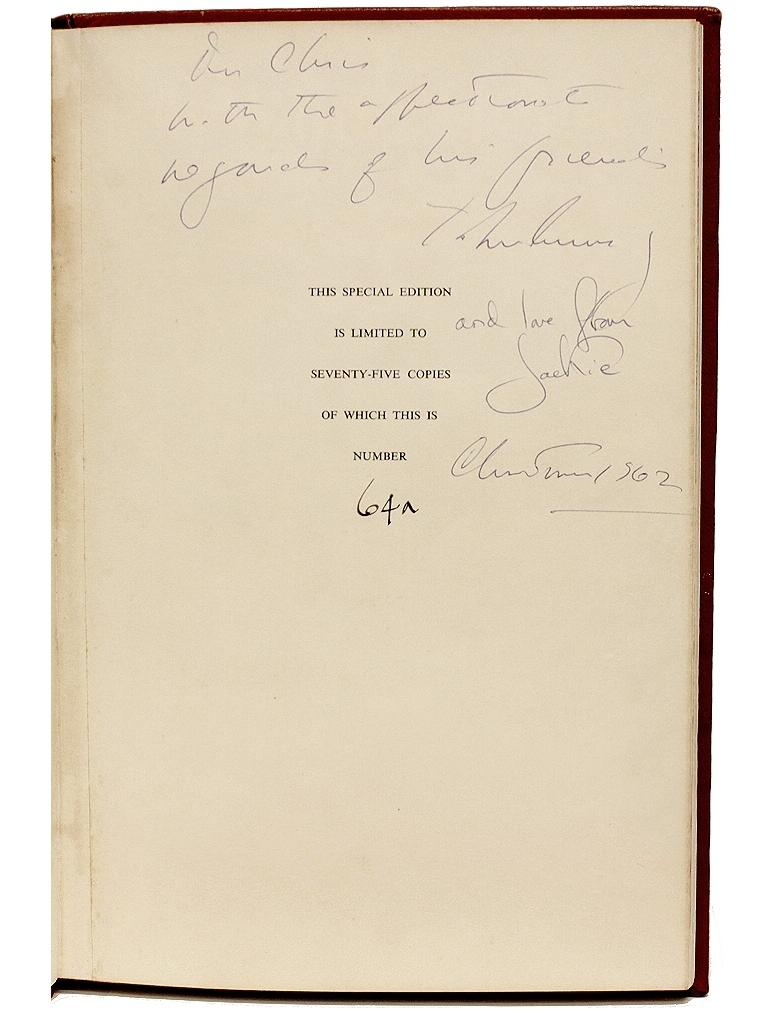 AUTHOR: PEARCE, Mrs. John N. (John & Jacqueline Kennedy). 

TITLE: The White House: A Historic Guide.

PUBLISHER: WDC: White House Historical Association, 1962.

DESCRIPTION: INSCRIBED BY JACK AND JACKIE KENNEDY SECOND EDITION. 1 vol., limited