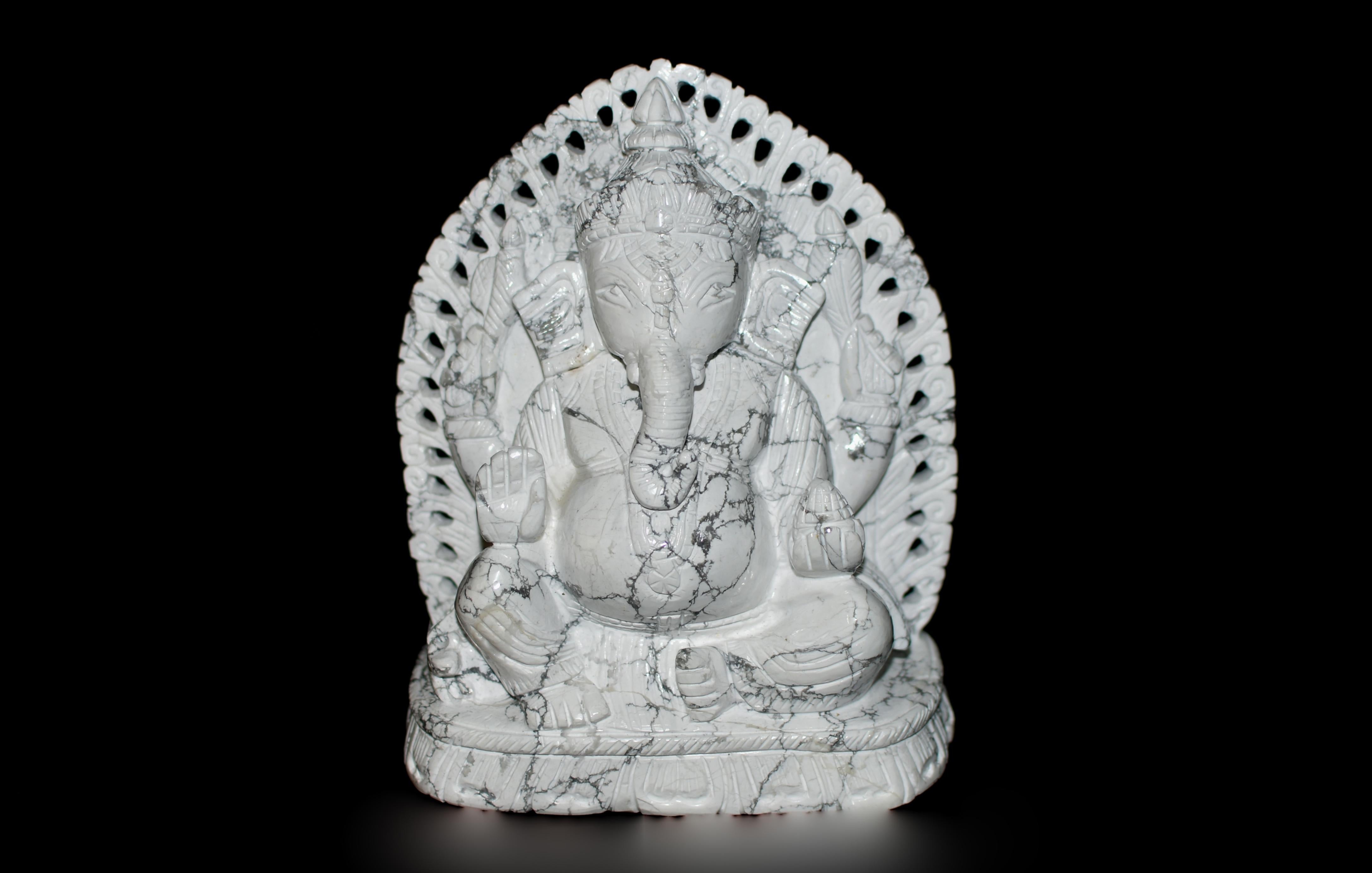 Indian White Howlite Stone Ganesh For Sale