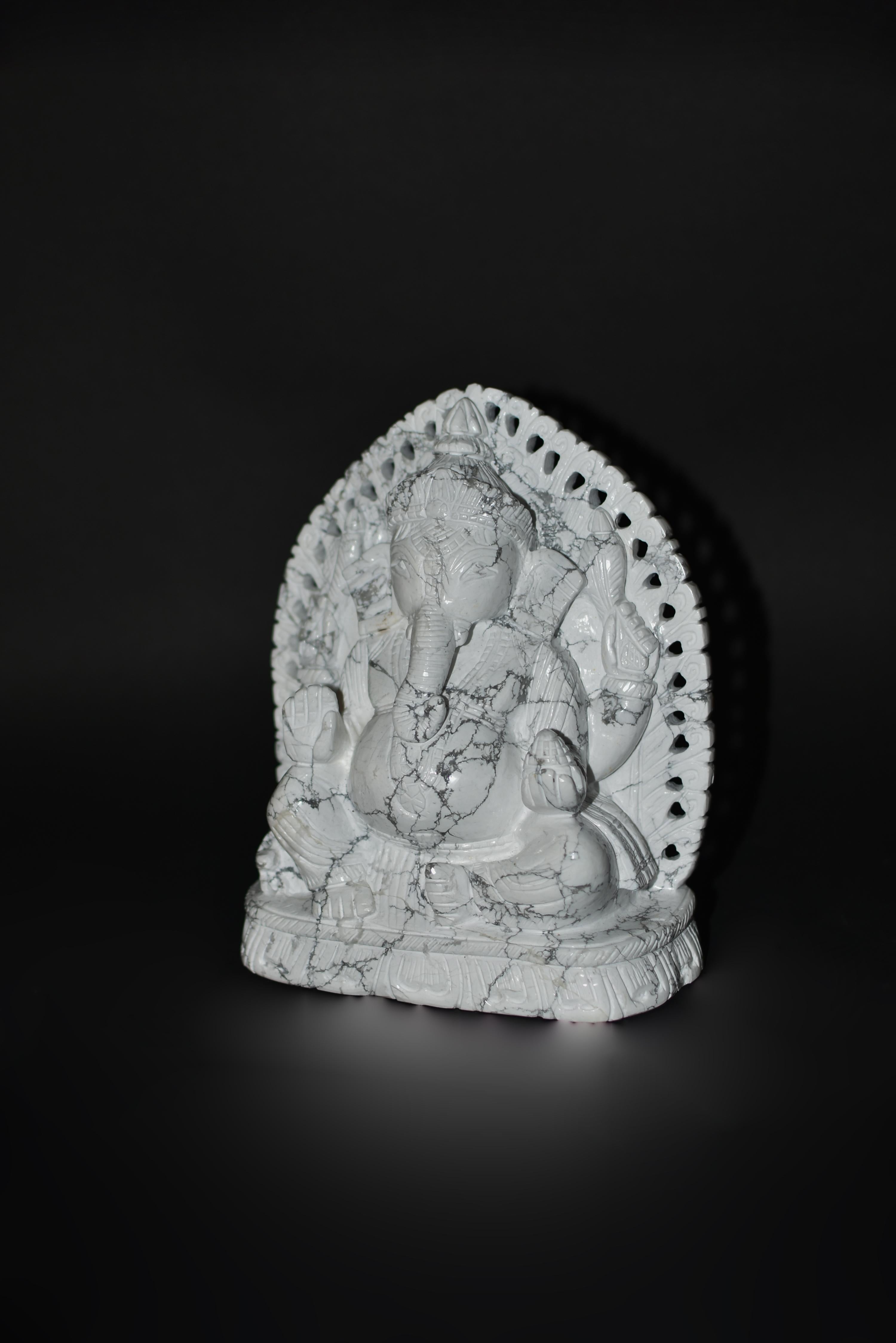 Contemporary White Howlite Stone Ganesh For Sale