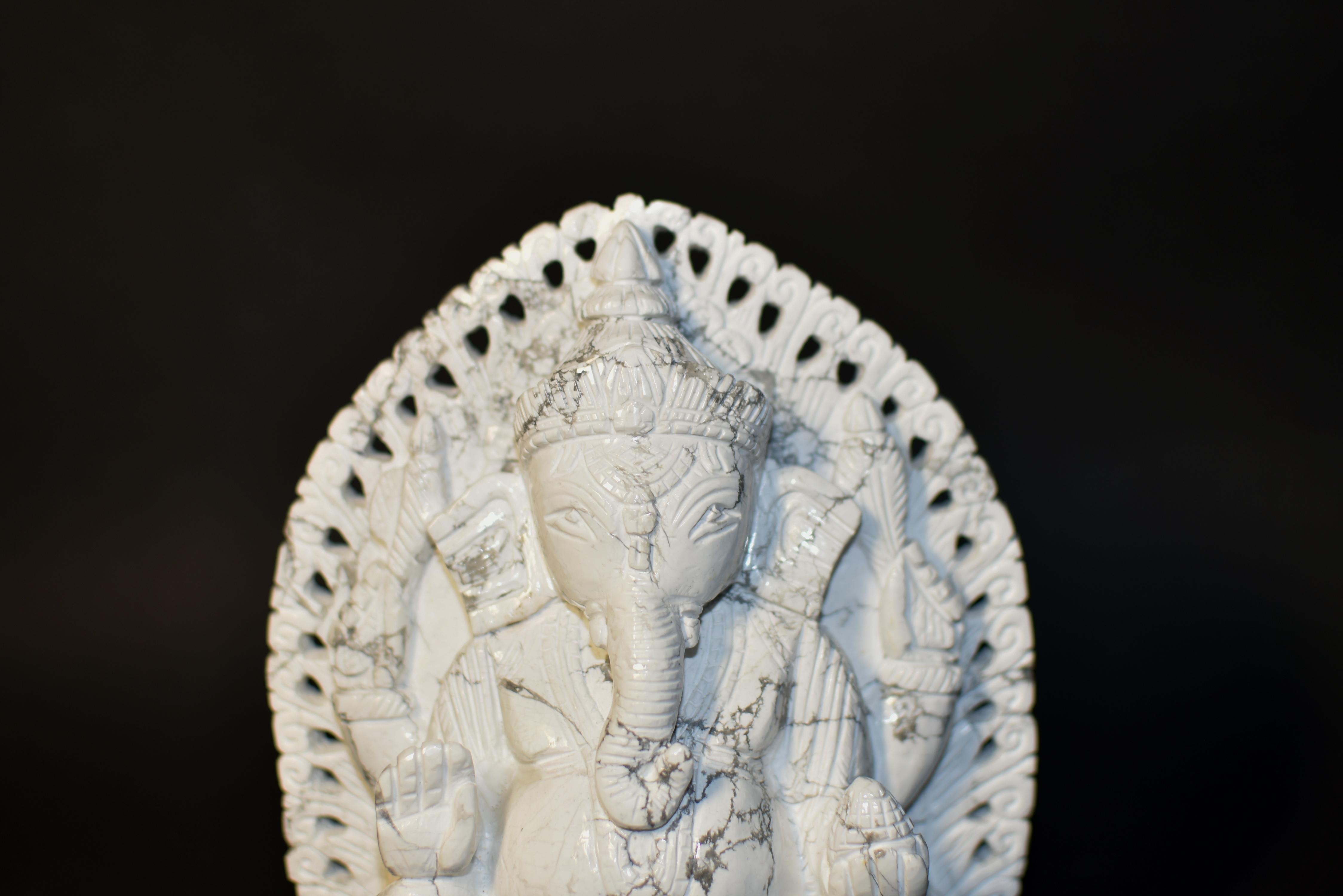Multi-gemstone White Howlite Stone Ganesh For Sale