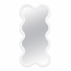 White Hvyli 8 Narrow Wavy Wall Mirror with Wooden Frame by oitoproducts