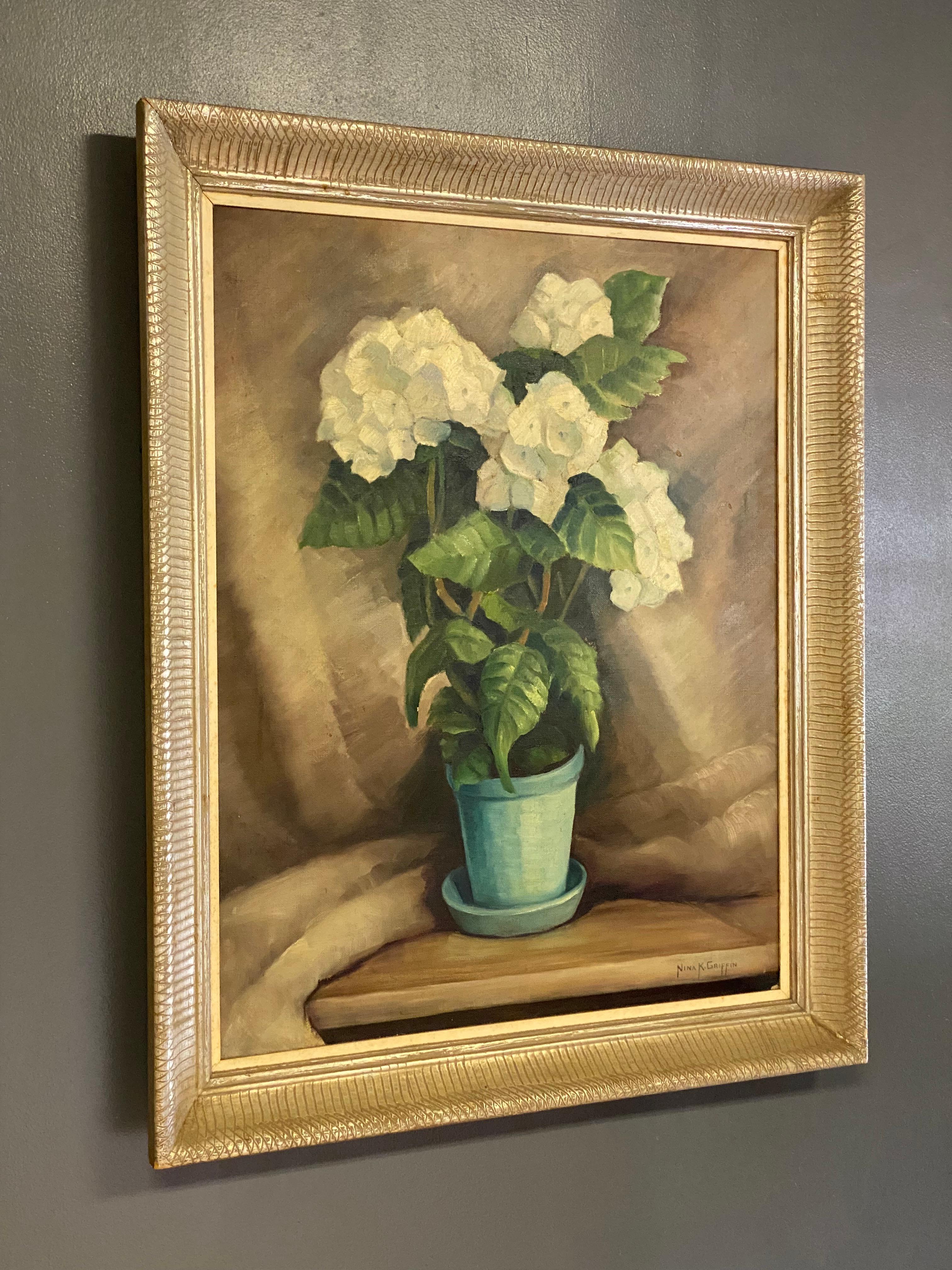 American White Hydrangea Painting by Nina Kickbush Griffin