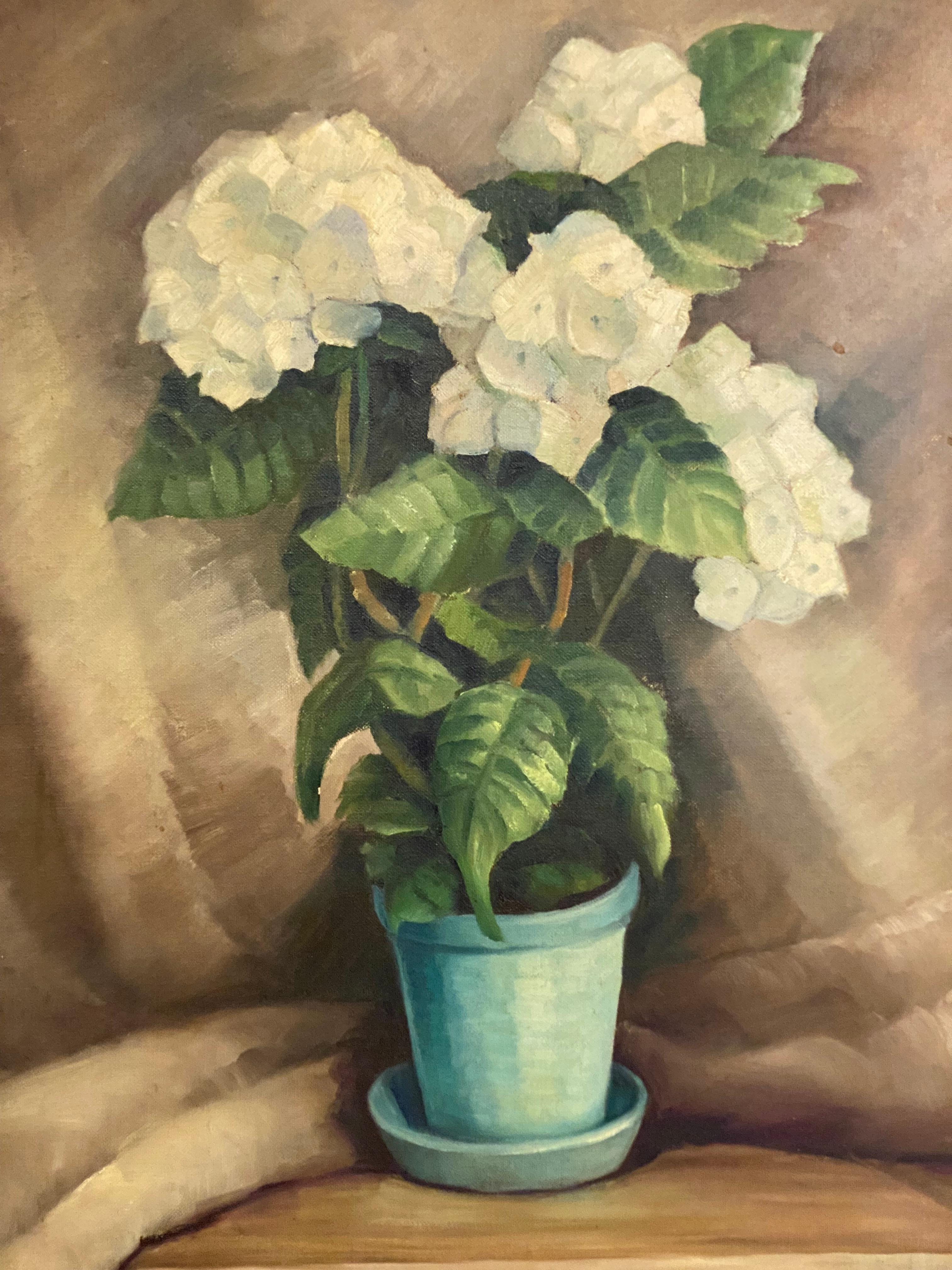 Hand-Painted White Hydrangea Painting by Nina Kickbush Griffin