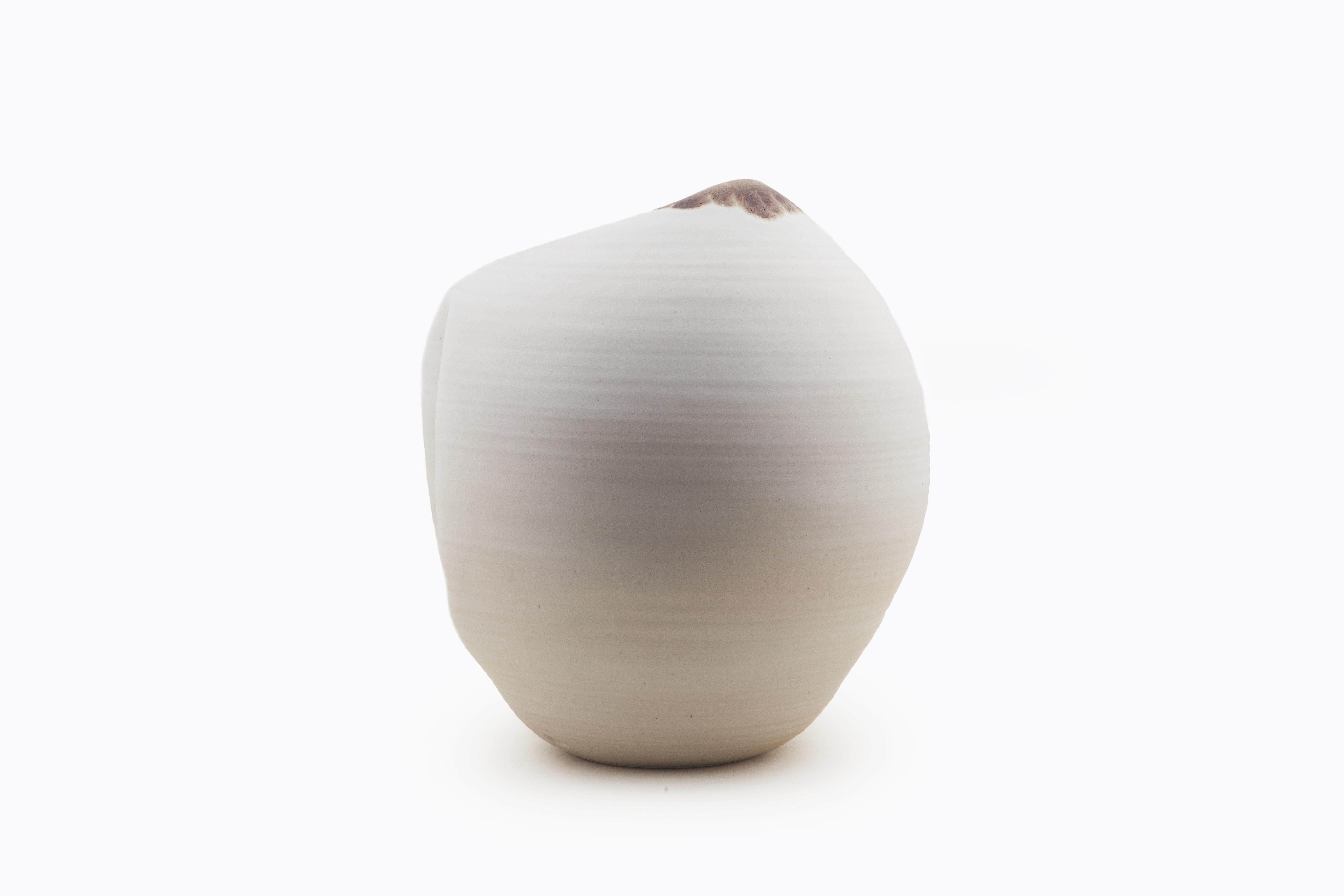 Organic Modern White Indented Form, Vase, Interior Sculpture or Vessel, Objet D'Art