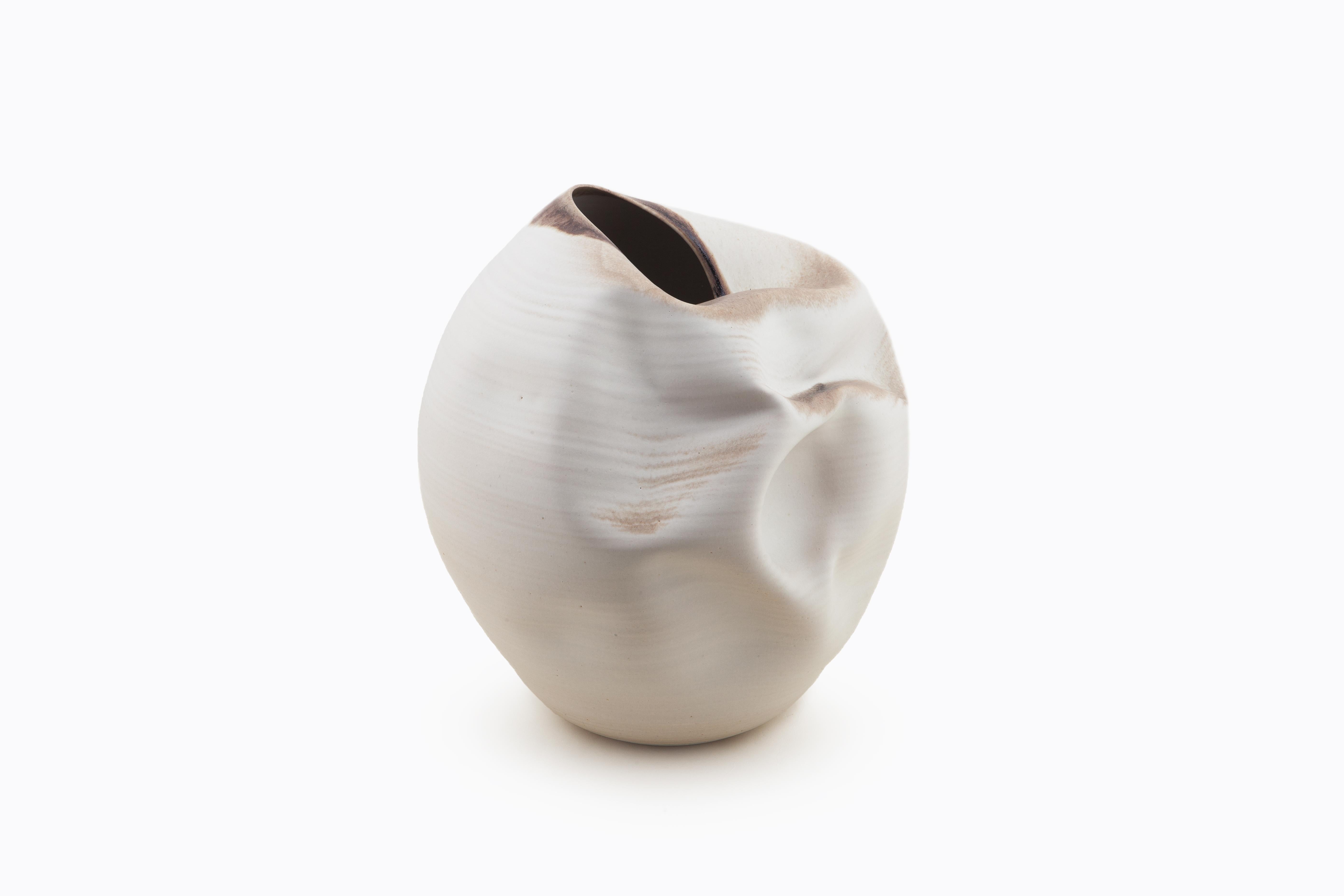 Glazed White Indented Form, Vase, Interior Sculpture or Vessel, Objet D'Art