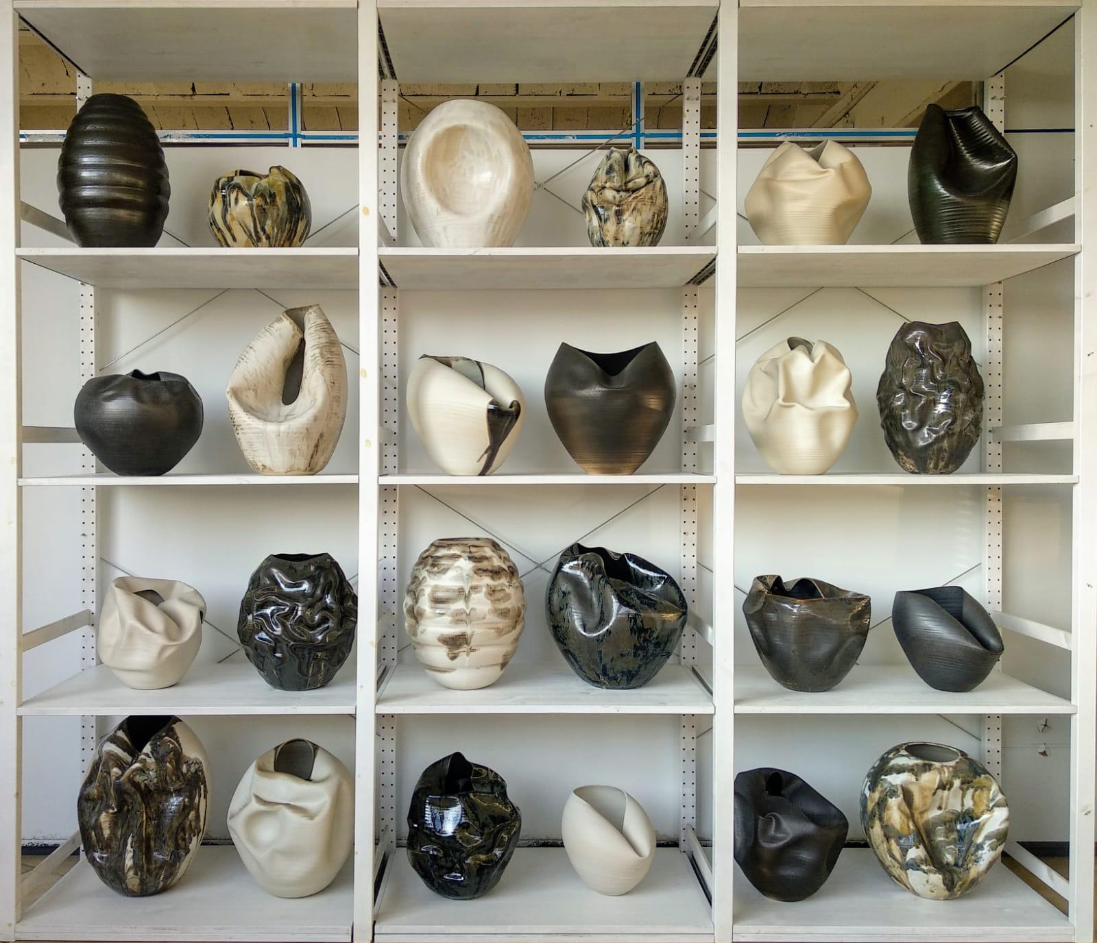 Ceramic White Indented Form, Vase, Interior Sculpture or Vessel, Objet D'Art