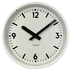 White Industrial Austrian Factory Wall Clock from Schauer, 1960s