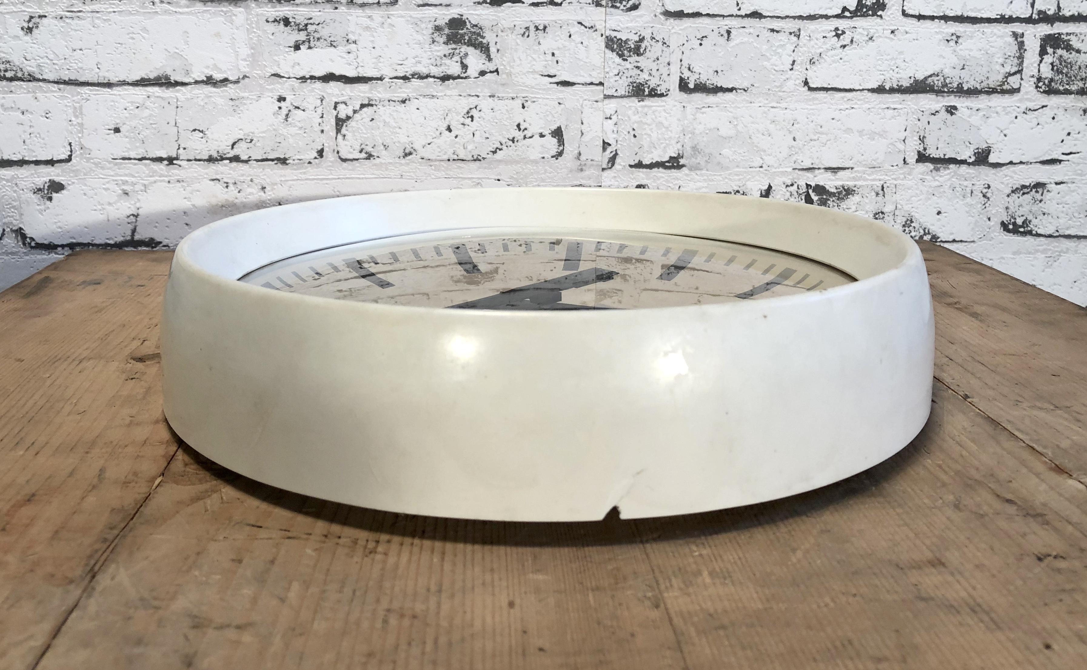 Aluminum White Industrial Bakelite Factory Wall Clock from Pragotron, 1960s