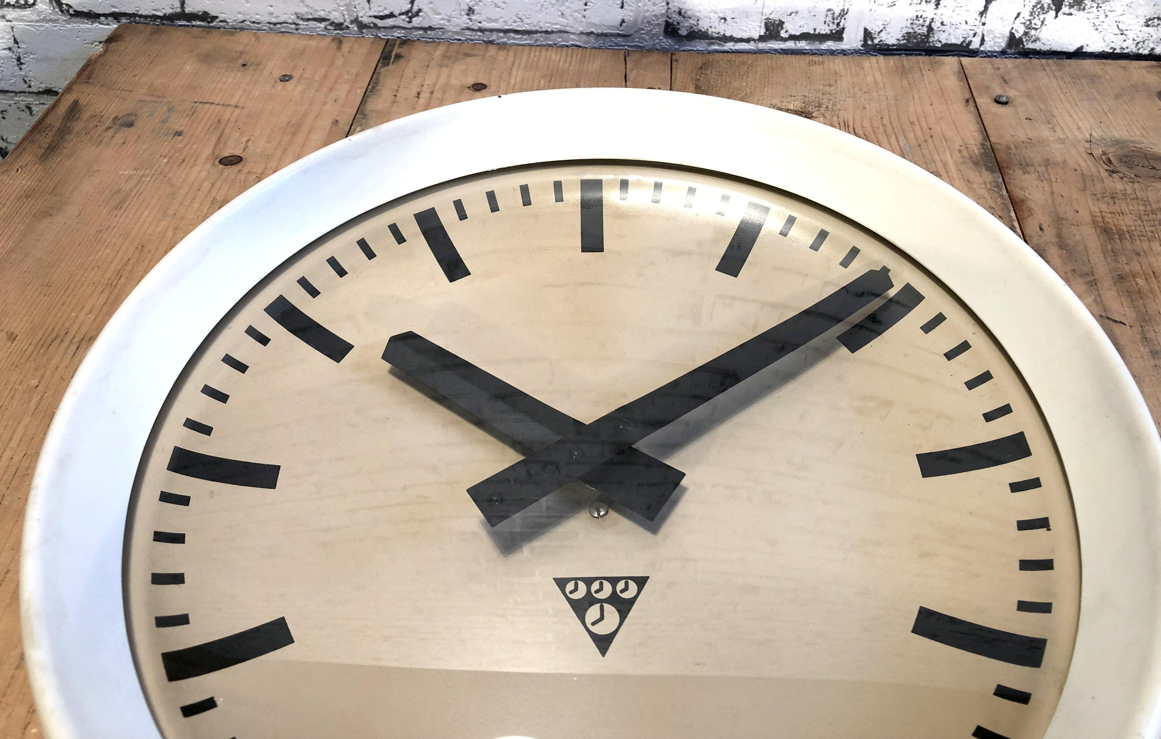 White Industrial Bakelite Factory Wall Clock from Pragotron, 1960s 1