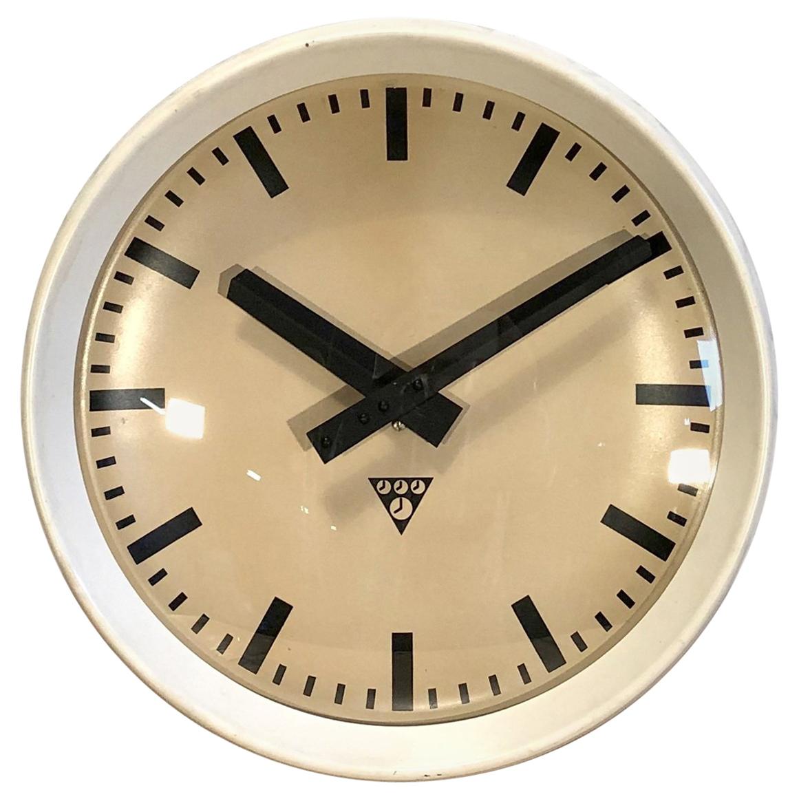 White Industrial Bakelite Factory Wall Clock from Pragotron, 1960s