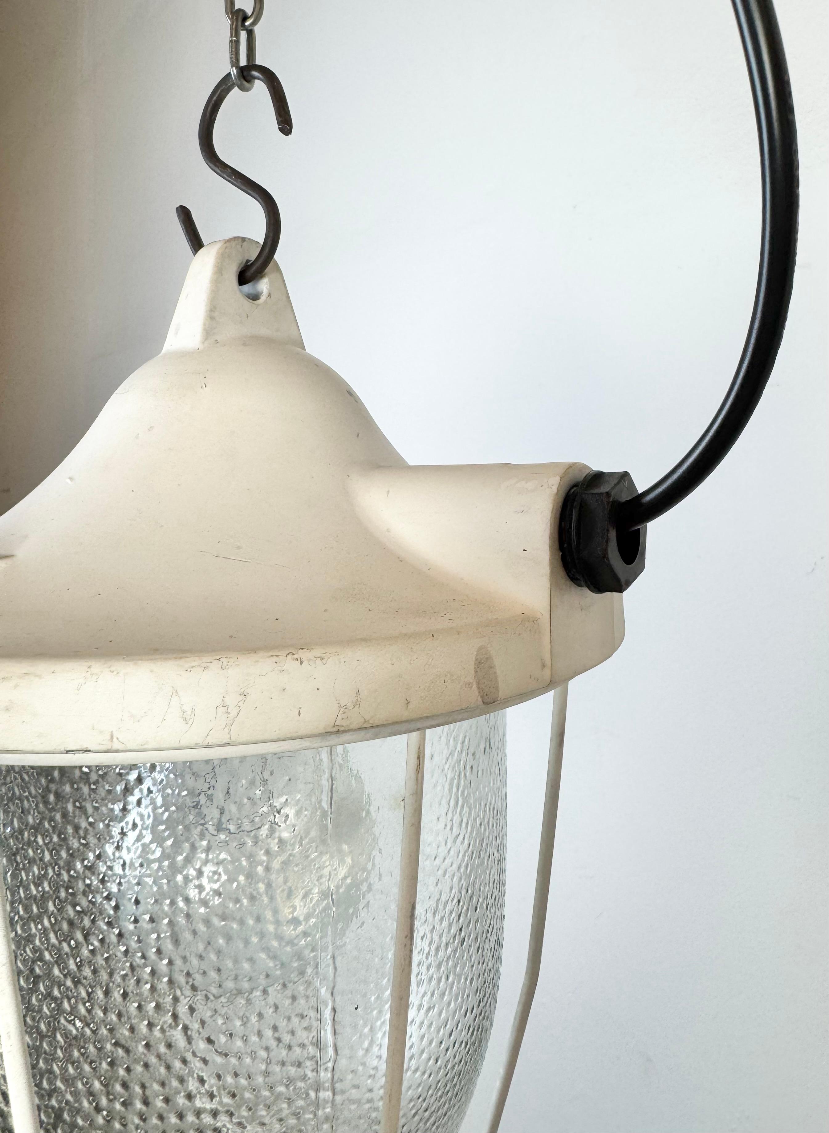 White Industrial Bunker Cage Light from Polam Gdansk, 1970s For Sale 4
