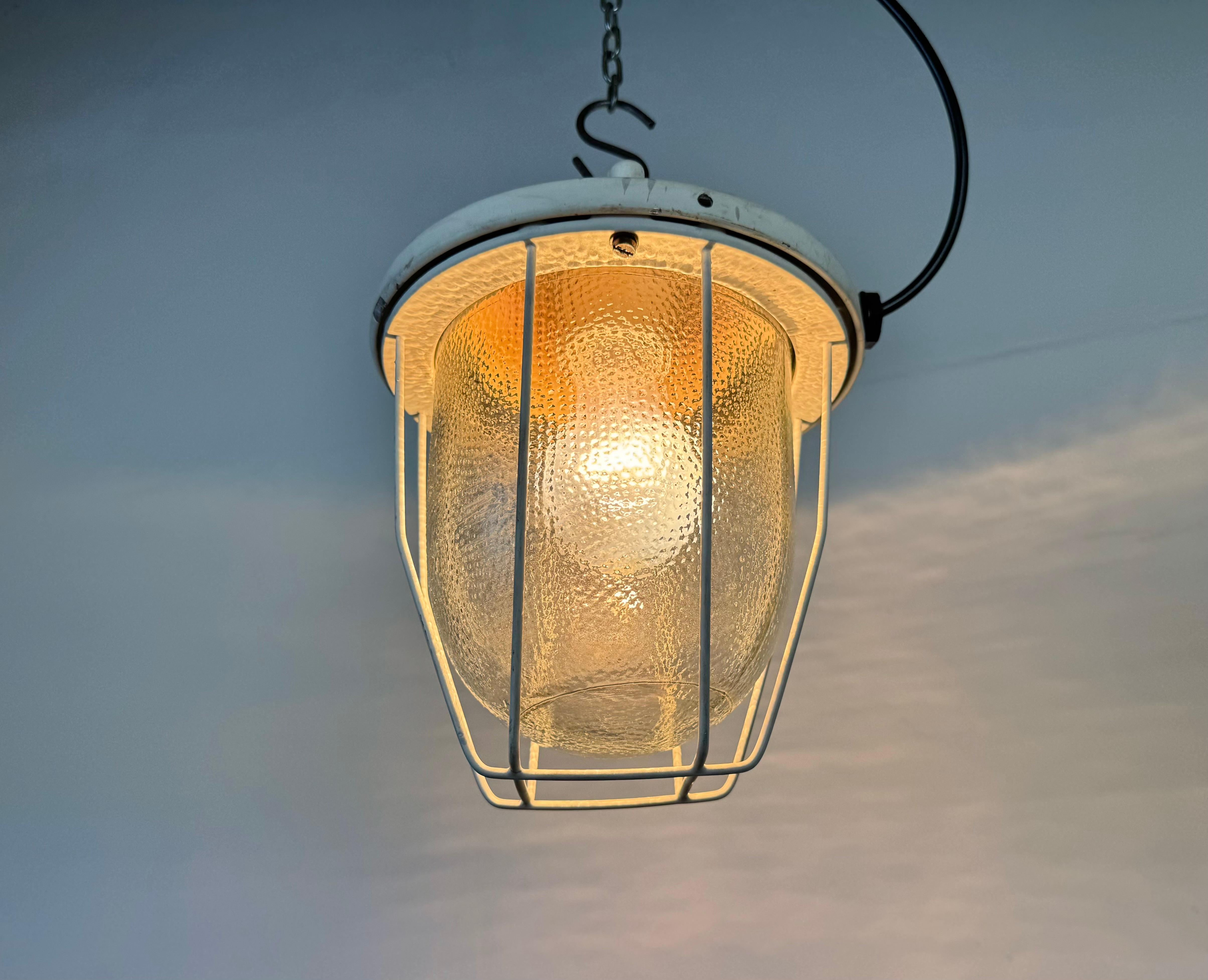 White Industrial Bunker Cage Light from Polam Gdansk, 1970s For Sale 5