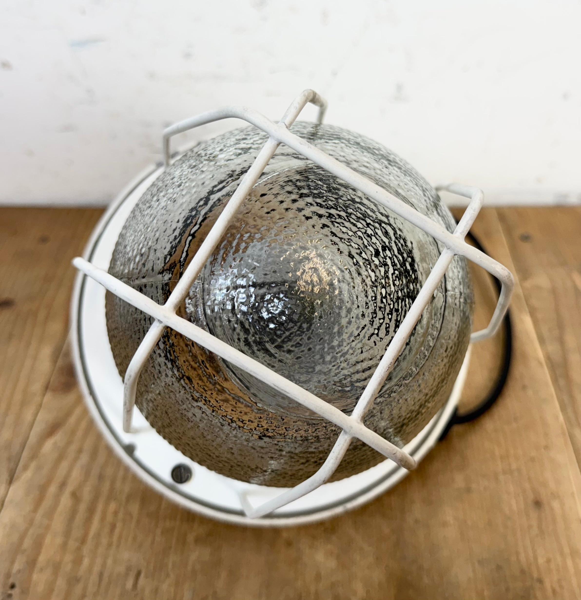 White Industrial Bunker Cage Light from Polam Gdansk, 1970s For Sale 8