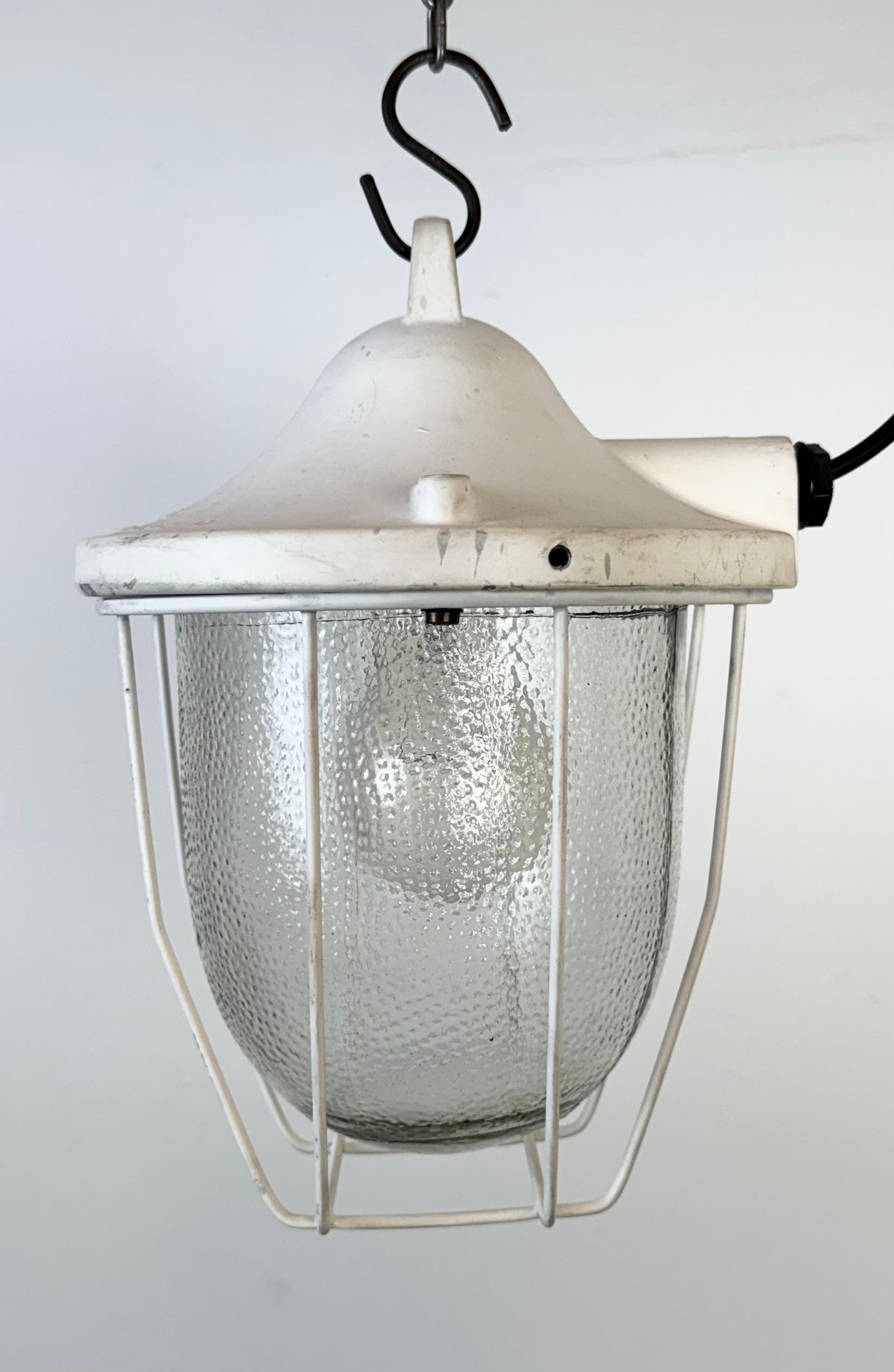 Polish White Industrial Bunker Cage Light from Polam Gdansk, 1970s For Sale