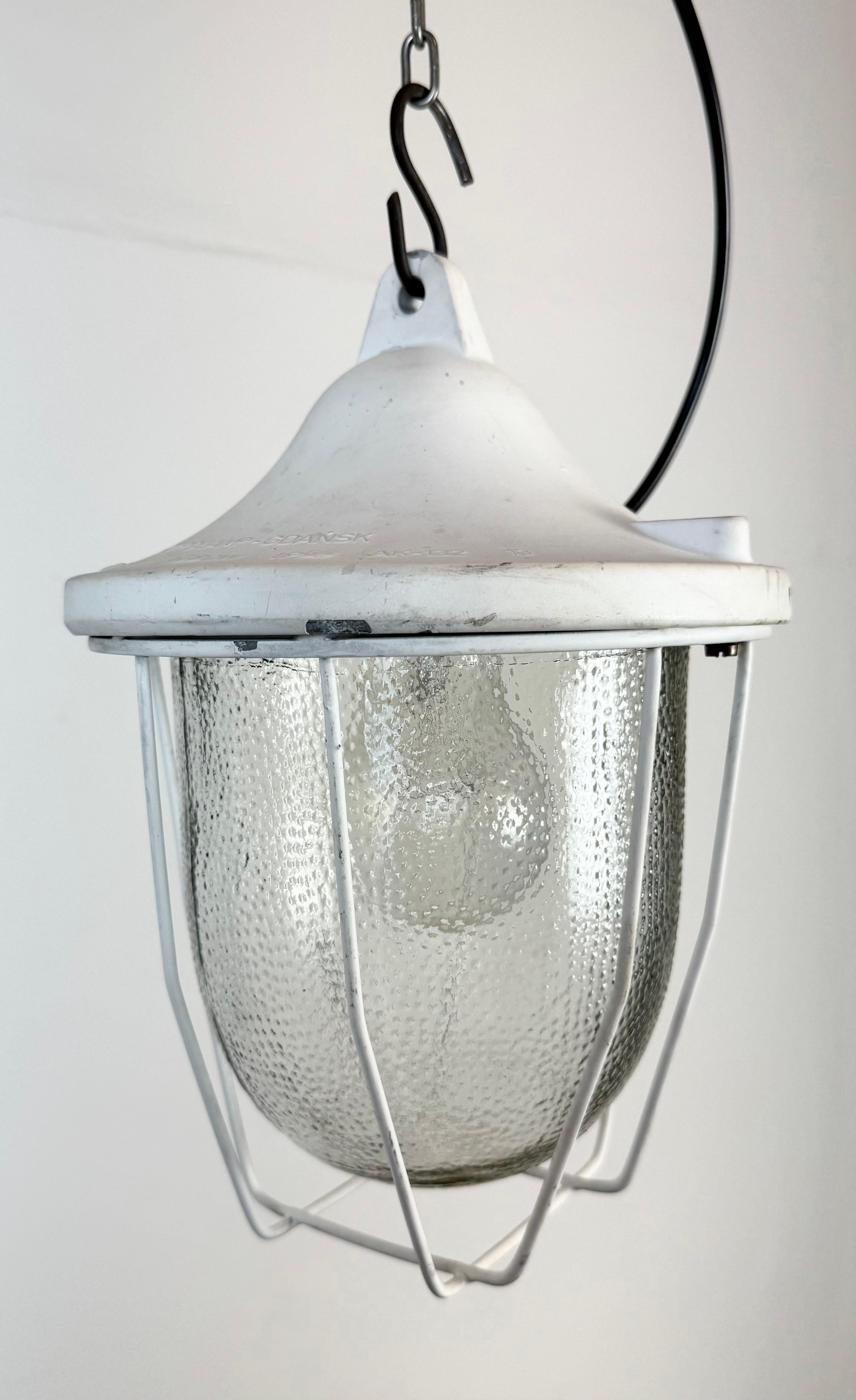 Aluminum White Industrial Bunker Cage Light from Polam Gdansk, 1970s For Sale