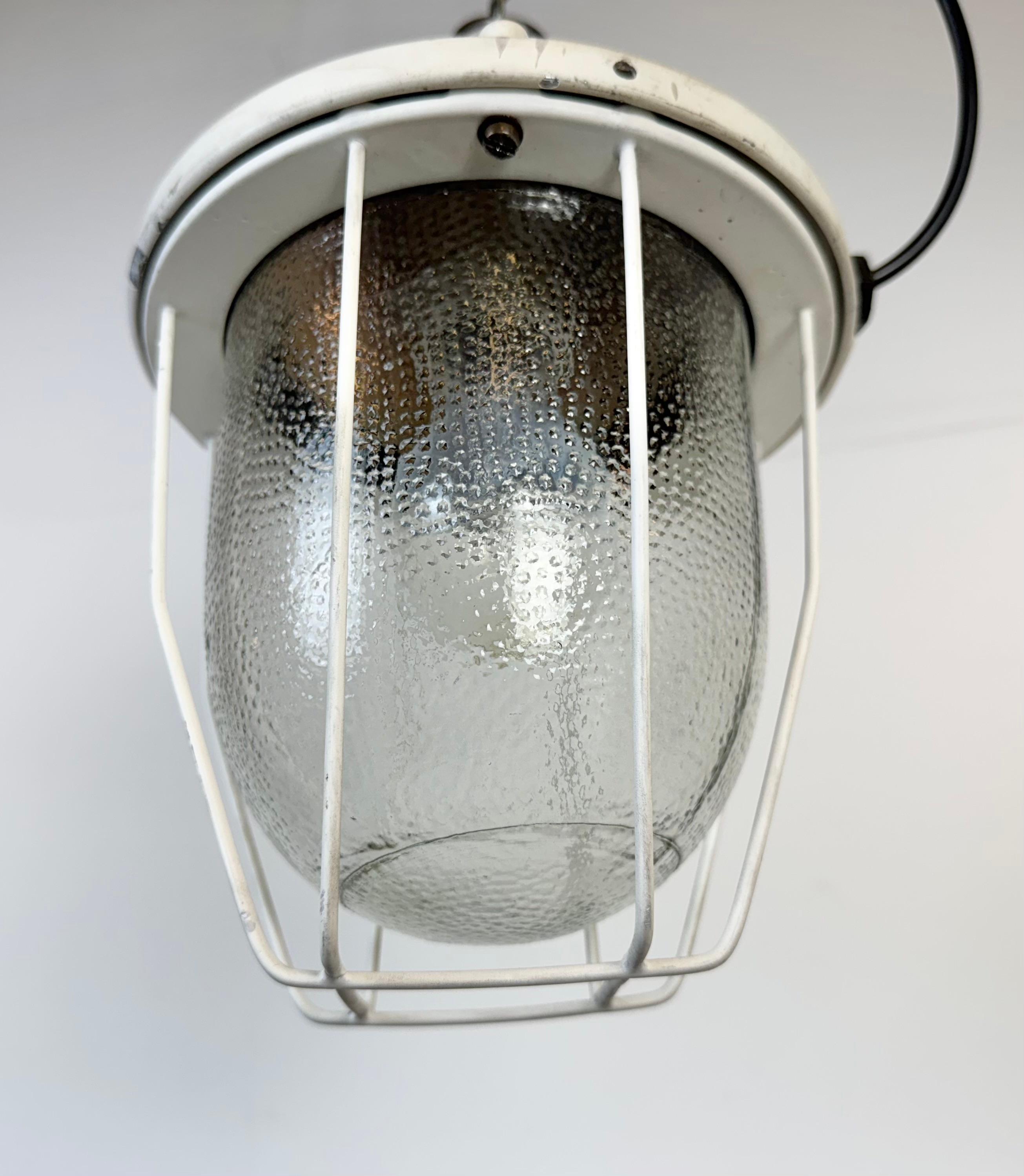 White Industrial Bunker Cage Light from Polam Gdansk, 1970s For Sale 1