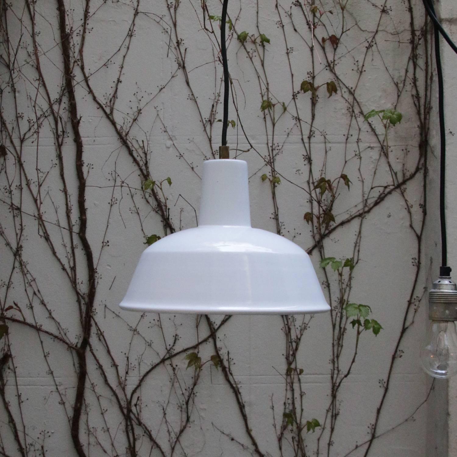 20th Century White Enamel Vintage Industrial Factory Pendant Light NOS