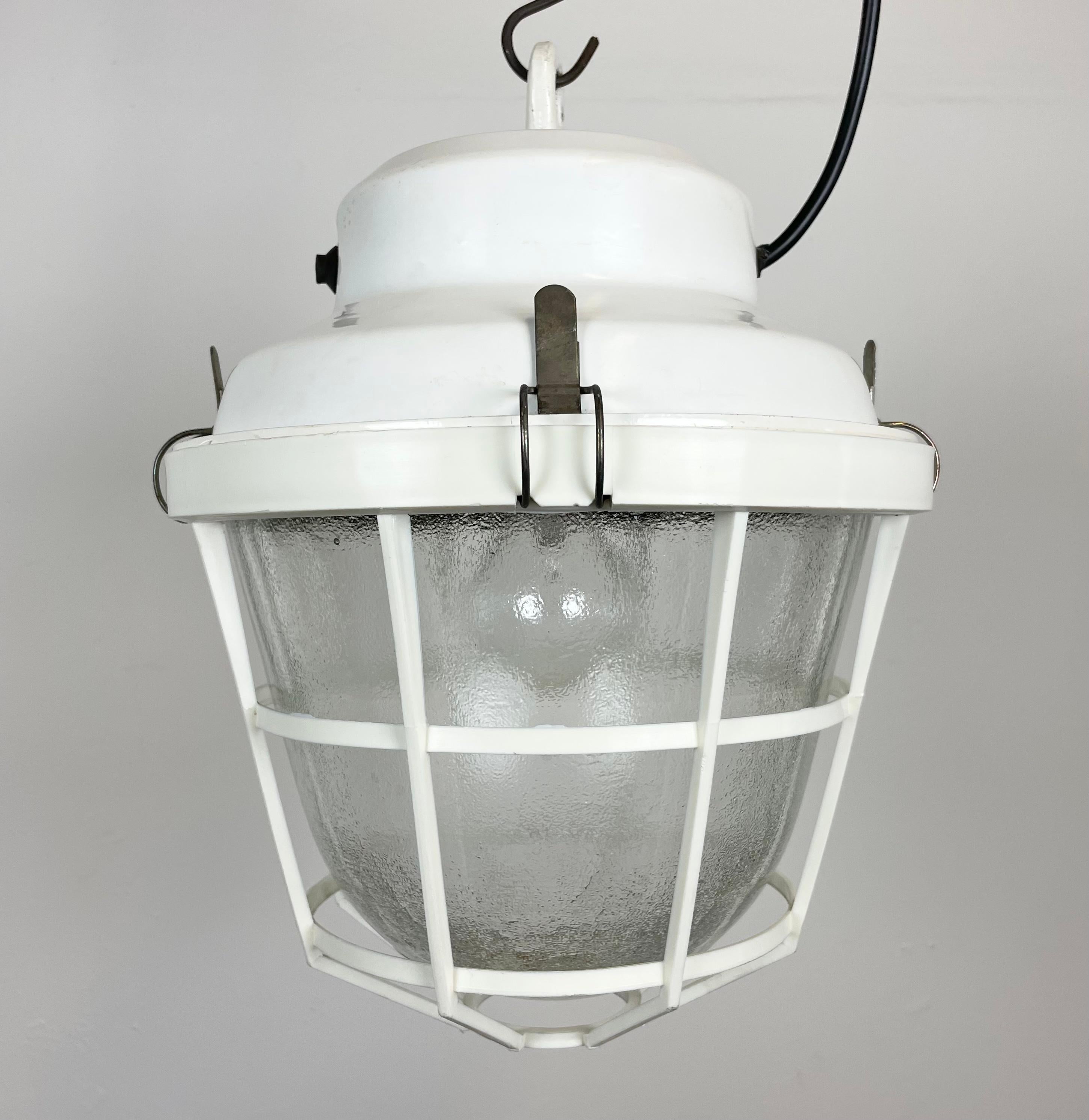White Industrial Factory Light with Plastic Grid from Elektrosvit, 1980s For Sale 6
