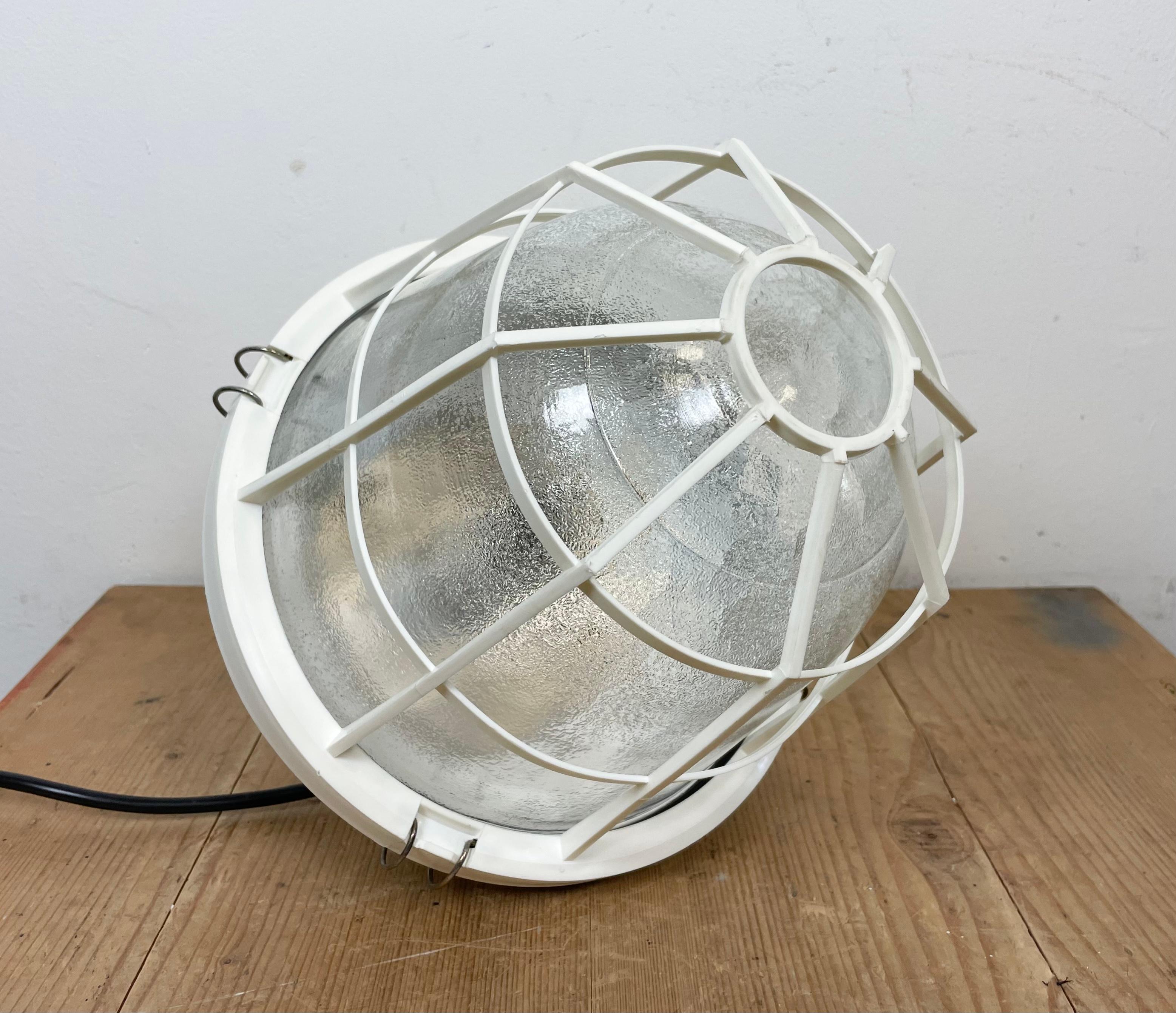 White Industrial Factory Light with Plastic Grid from Elektrosvit, 1980s For Sale 7