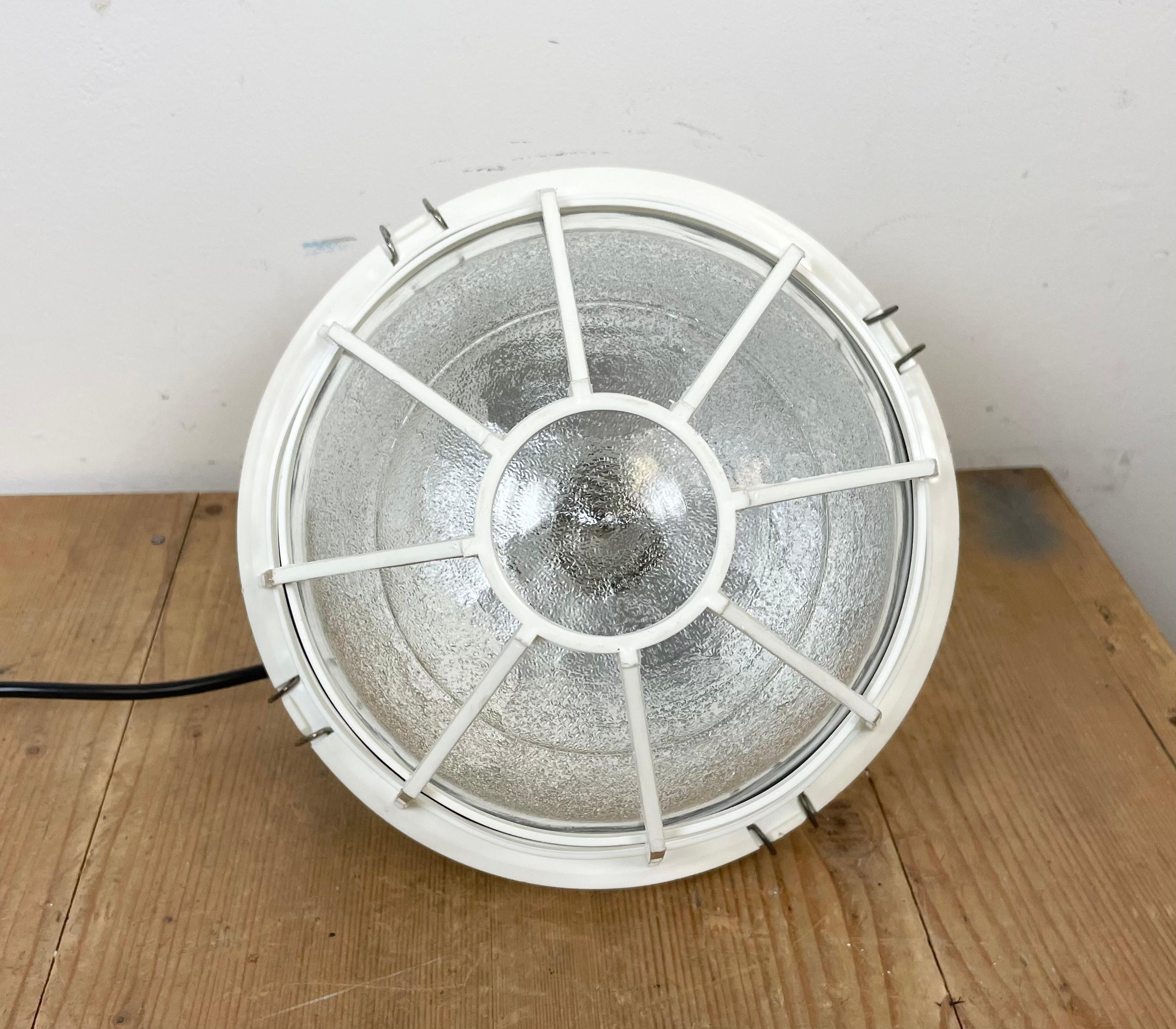 White Industrial Factory Light with Plastic Grid from Elektrosvit, 1980s For Sale 8