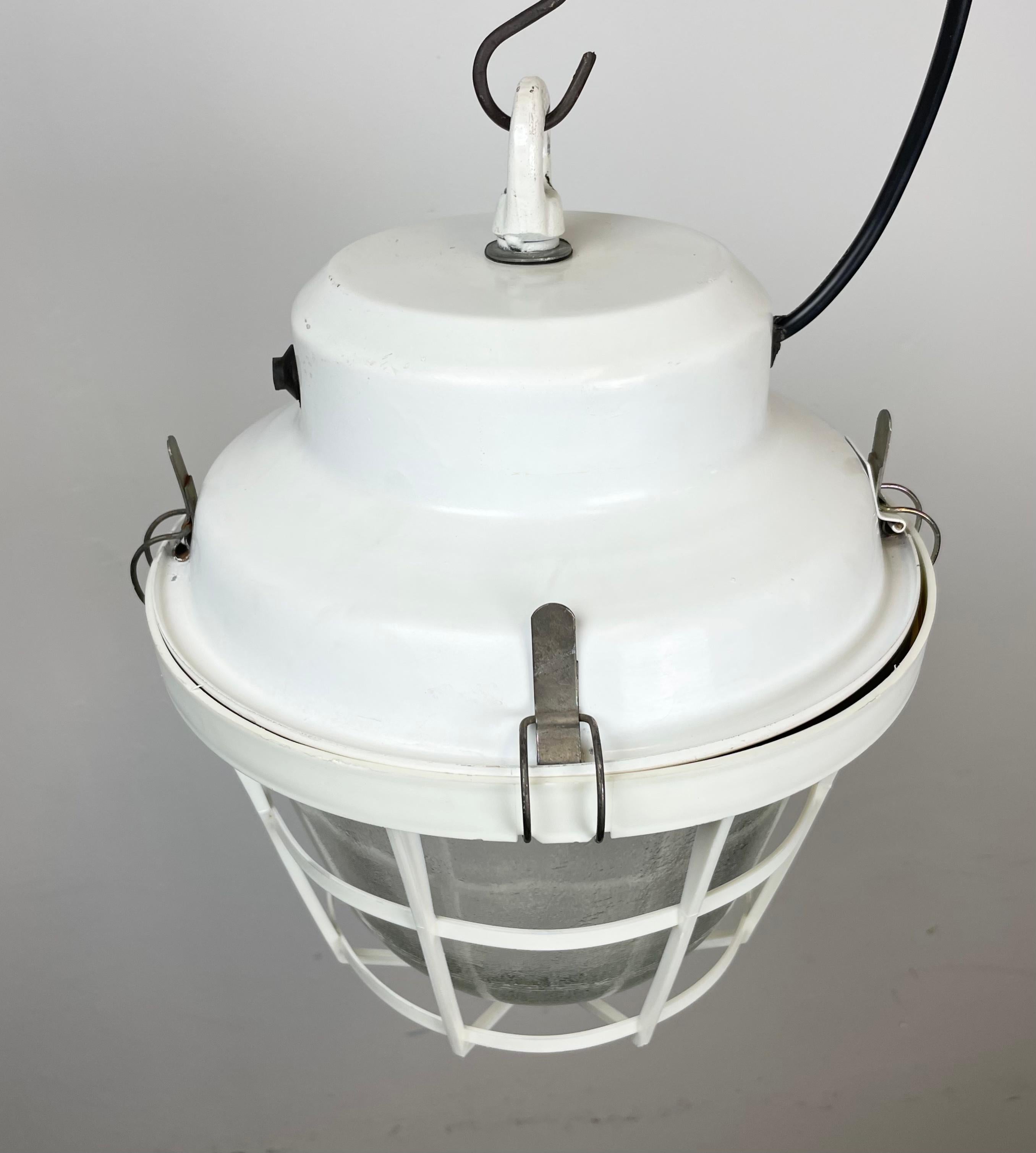 Glass White Industrial Factory Light with Plastic Grid from Elektrosvit, 1980s For Sale