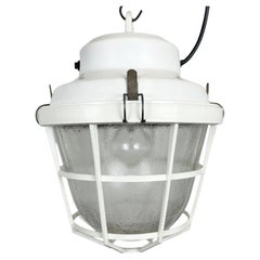 Retro White Industrial Factory Light with Plastic Grid from Elektrosvit, 1980s