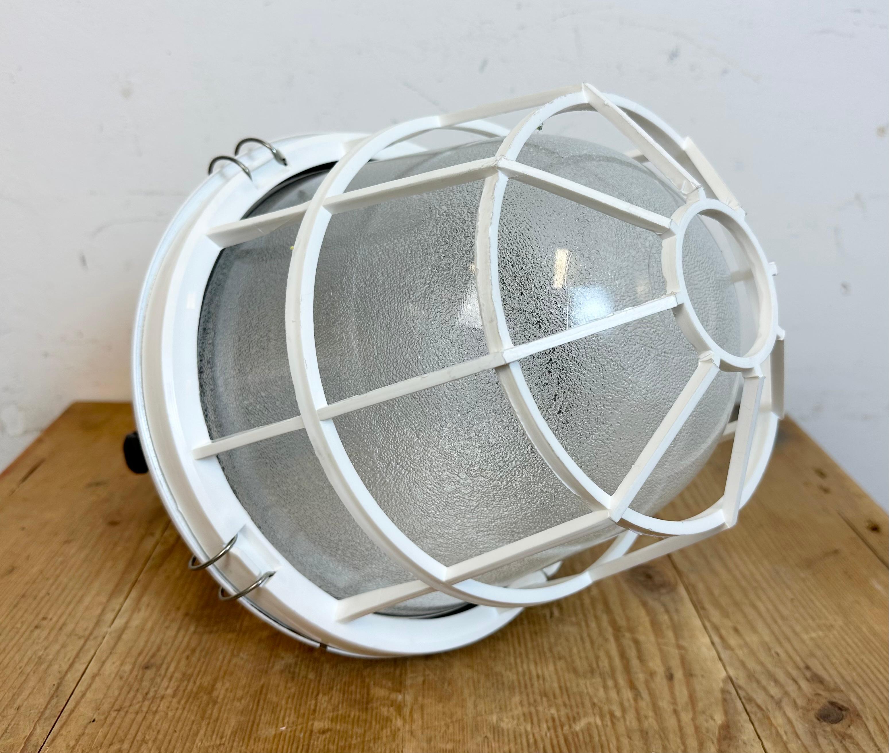 White Industrial Factory Light with Plastic Grid from Elektrosvit, 1990s For Sale 9