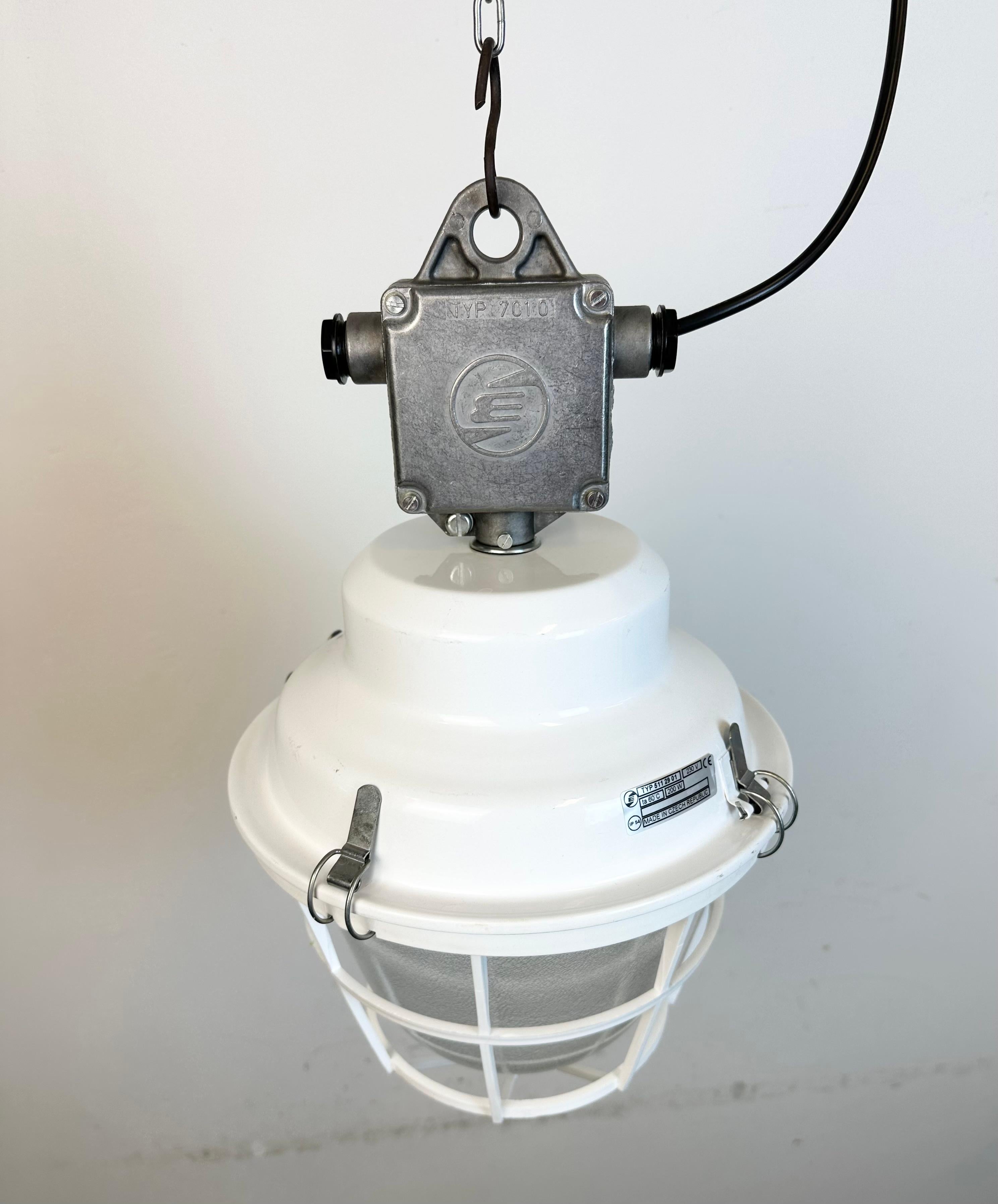 White Industrial Factory Light with Plastic Grid from Elektrosvit, 1990s For Sale 2
