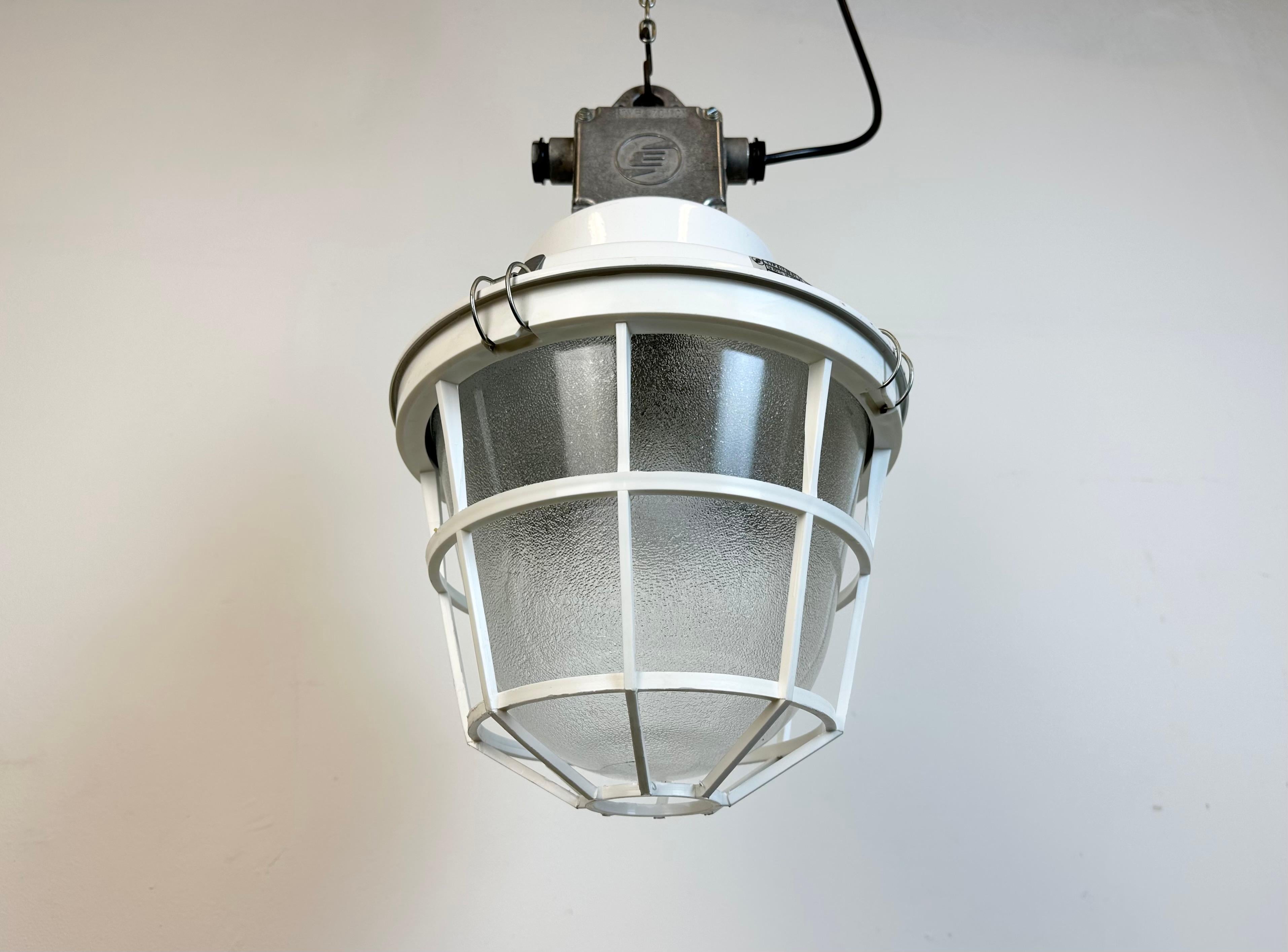 White Industrial Factory Light with Plastic Grid from Elektrosvit, 1990s For Sale 3