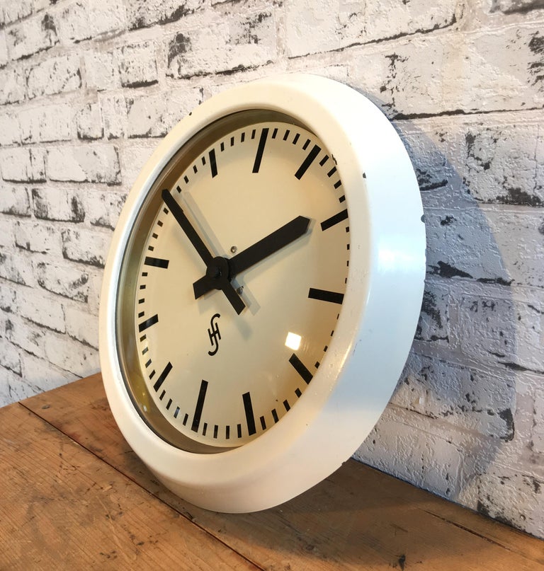 White Industrial Factory Wall Clock from Siemens and Halske, 1950s at