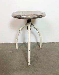 White Industrial Iron Stool, 1960s