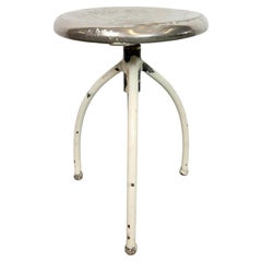 White Industrial Iron Stool, 1960s