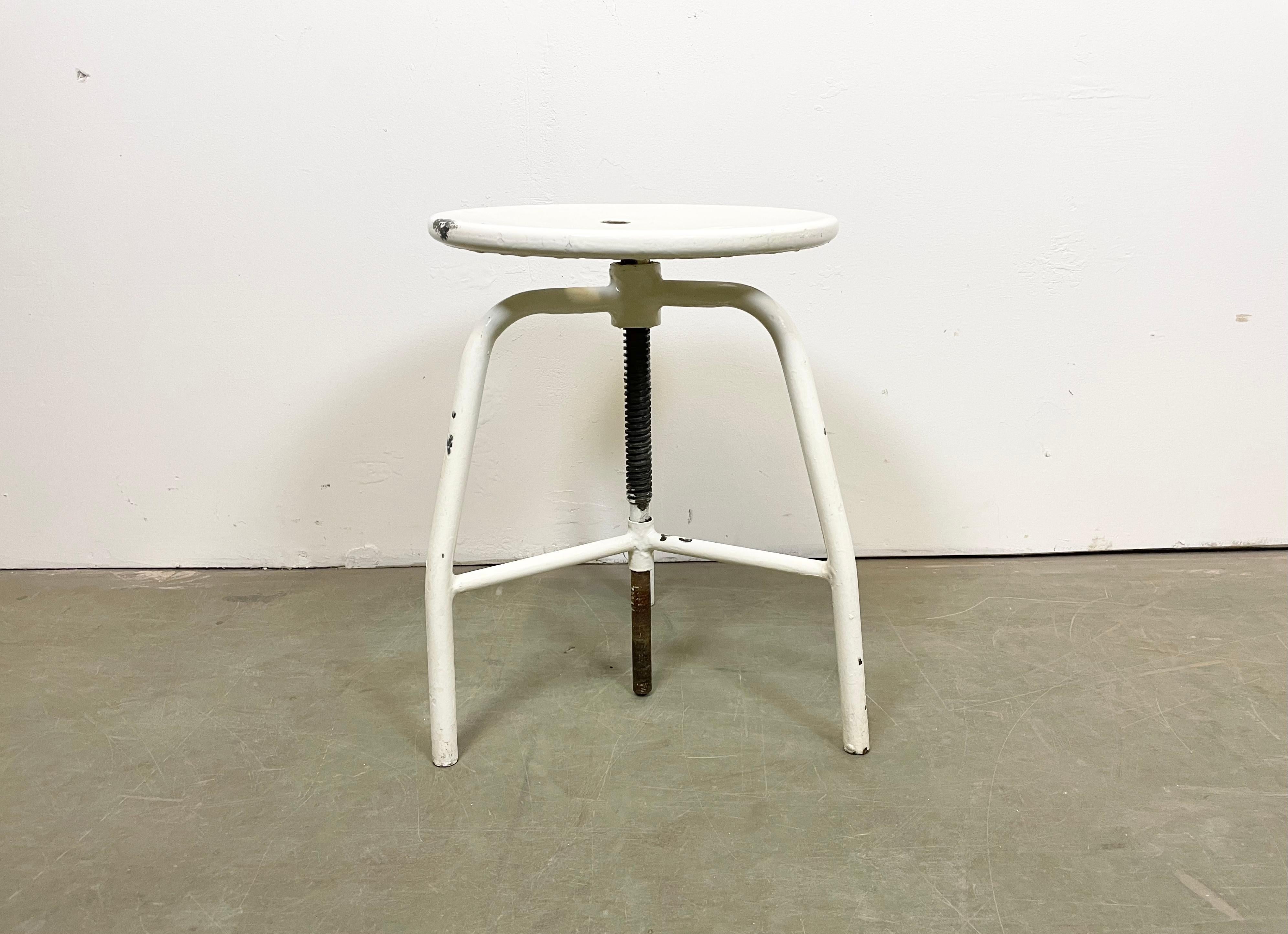 White Industrial Iron Swivel Stool, 1960s 4