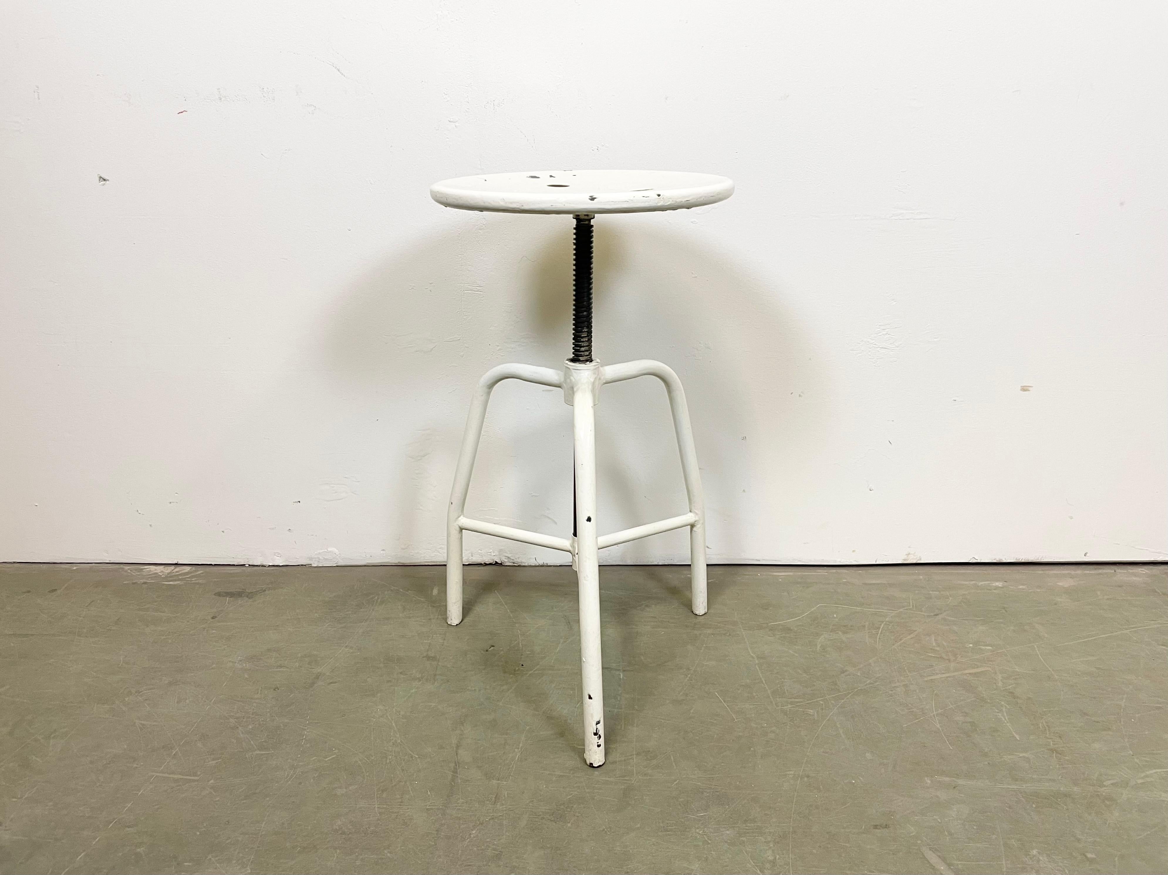 White Industrial Iron Swivel Stool, 1960s 5