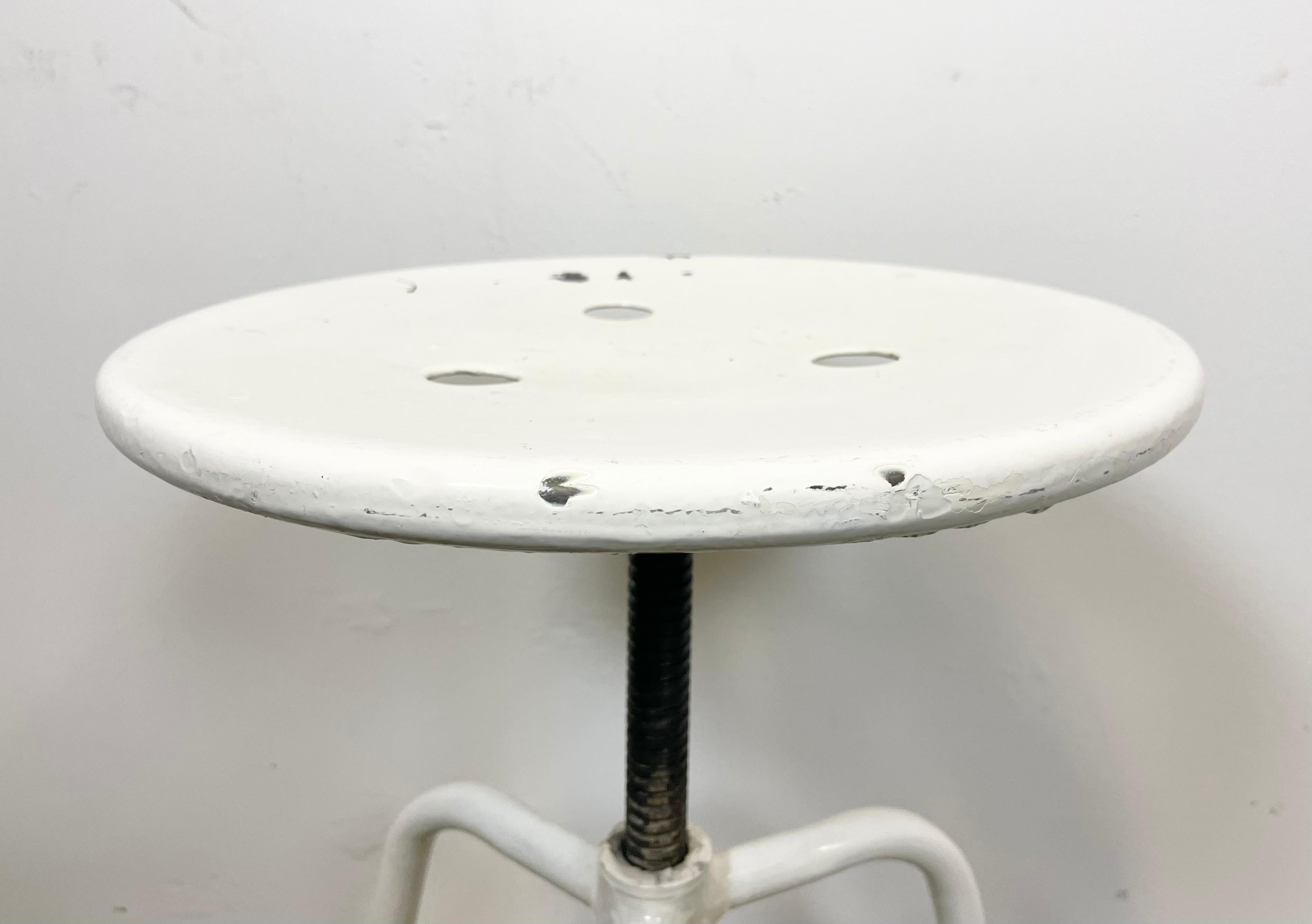 White Industrial Iron Swivel Stool, 1960s 8