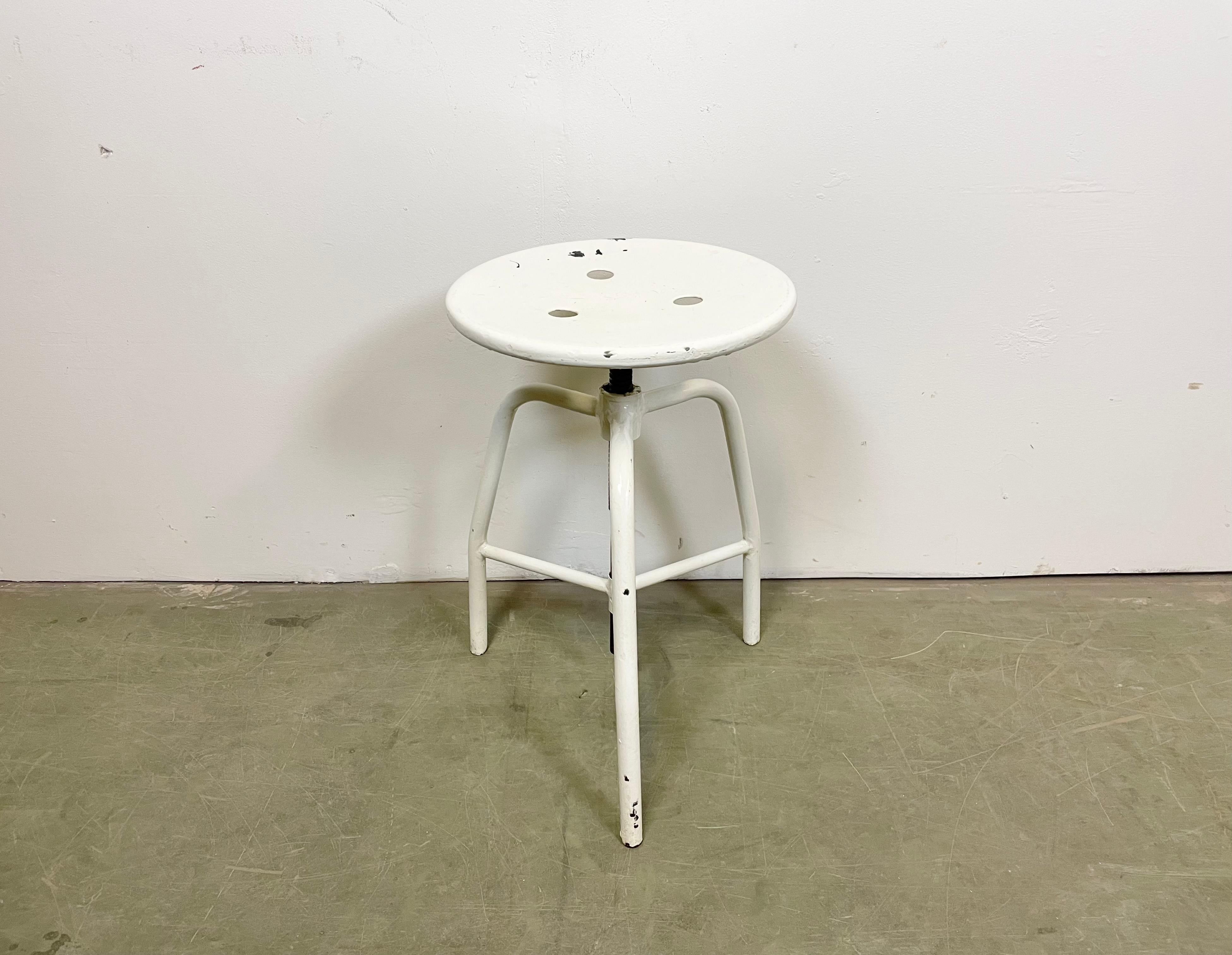 European White Industrial Iron Swivel Stool, 1960s