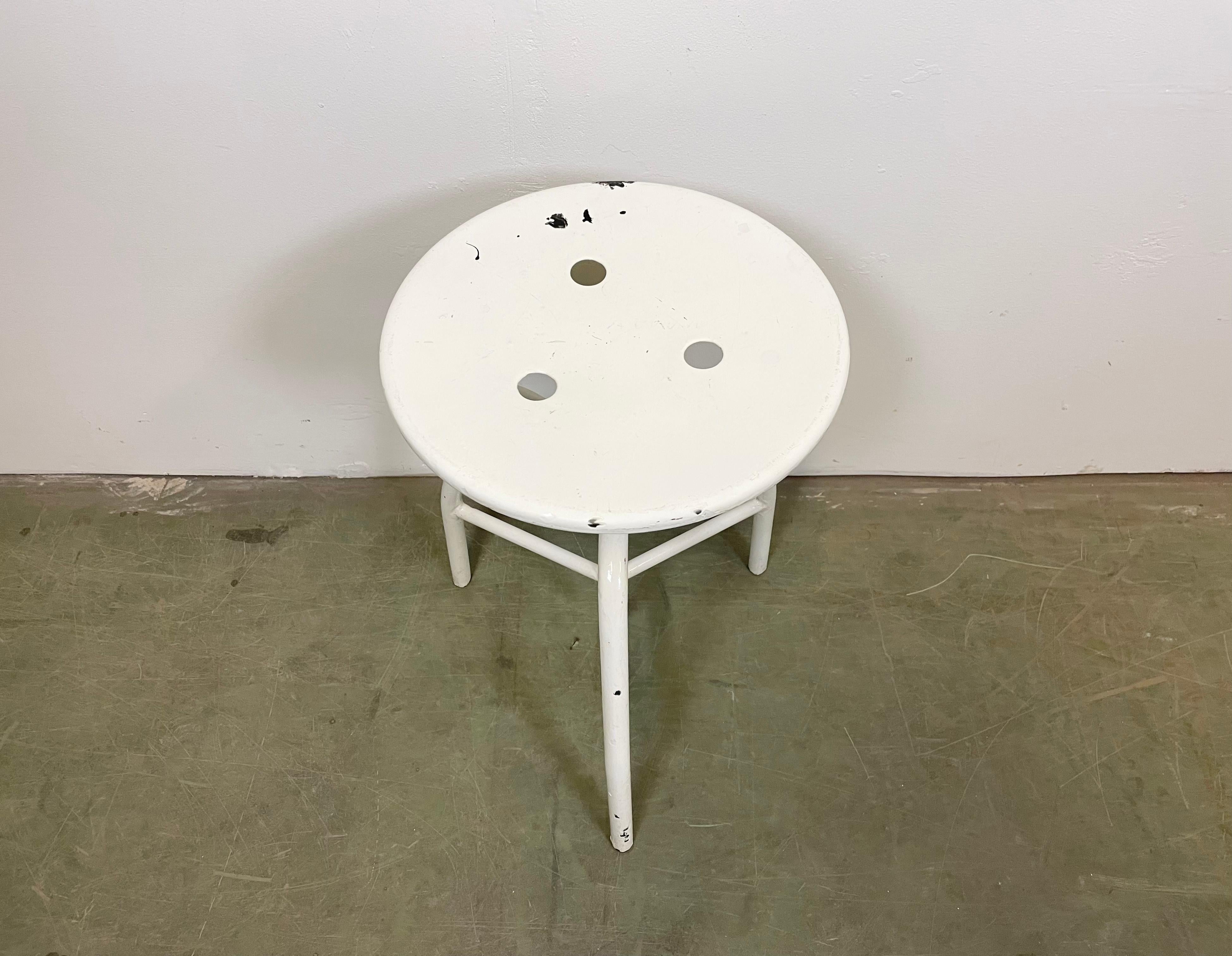 Painted White Industrial Iron Swivel Stool, 1960s