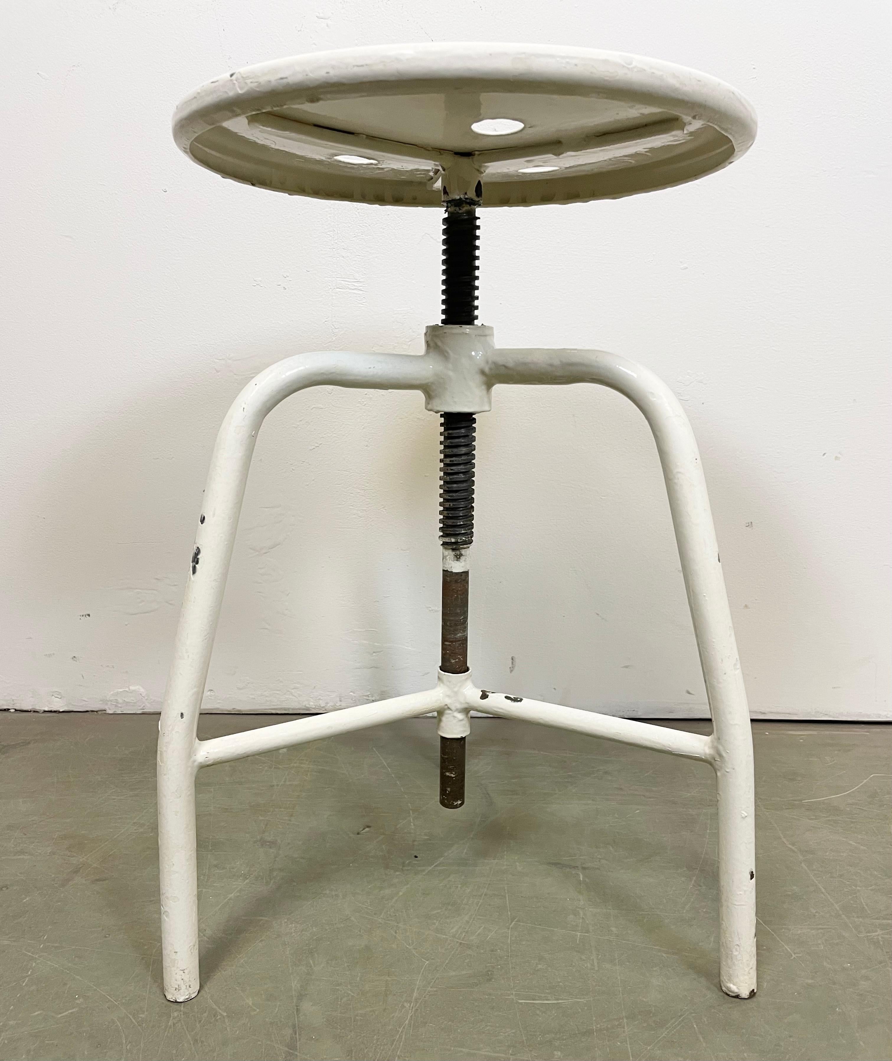 White Industrial Iron Swivel Stool, 1960s 2