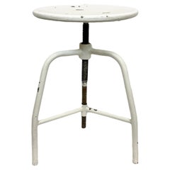 White Industrial Iron Swivel Stool, 1960s