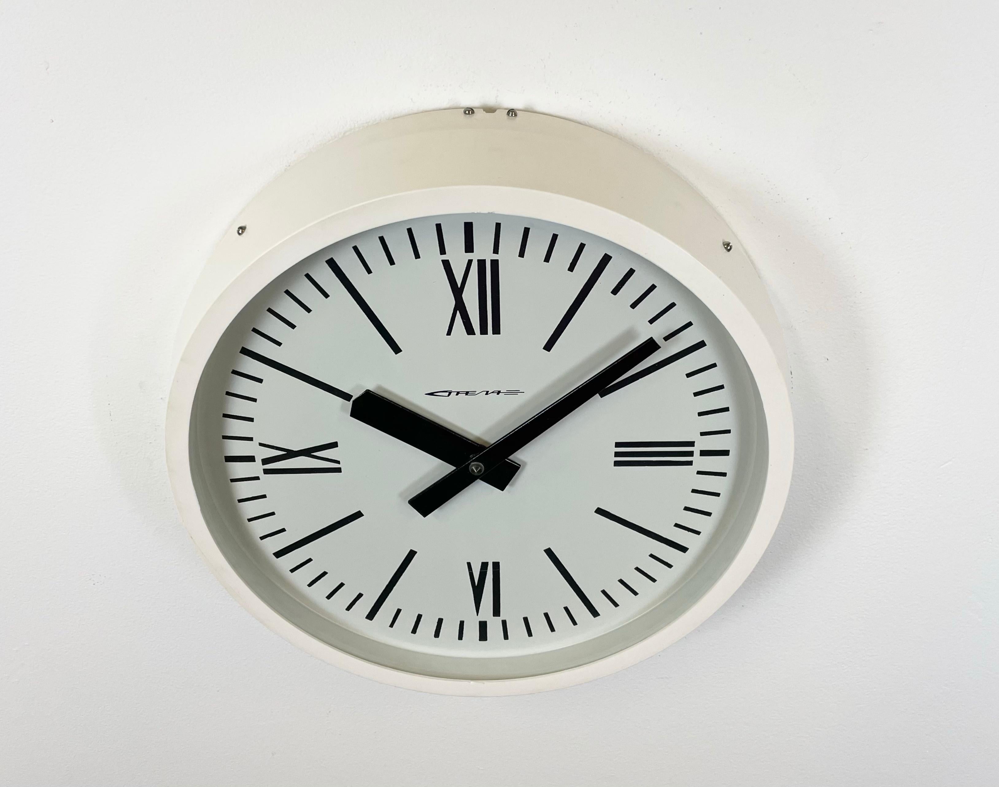 Late 20th Century White Industrial Soviet Bakelite Factory Wall Clock from Strela, 1980s For Sale