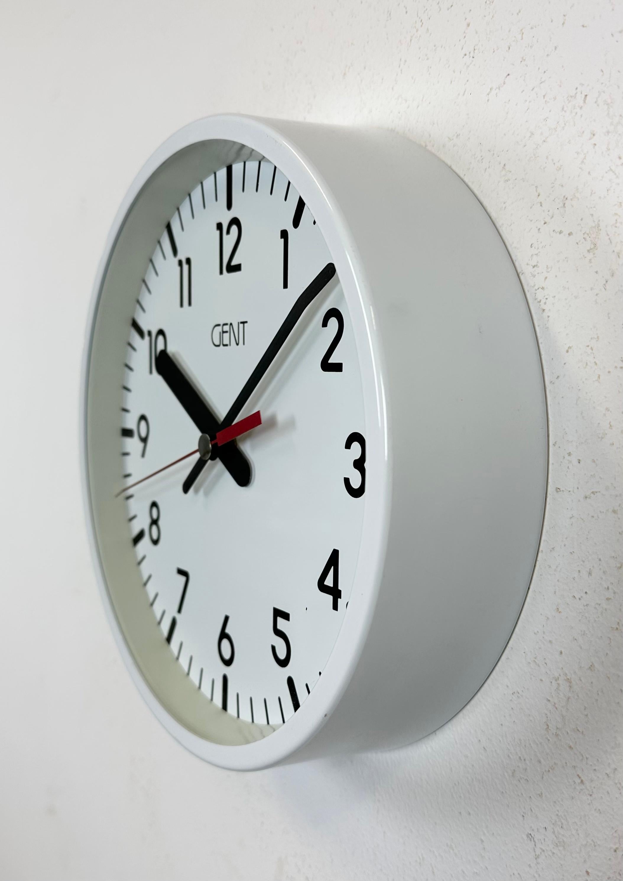 British White Industrial Wall Clock from Gent, 1980s For Sale