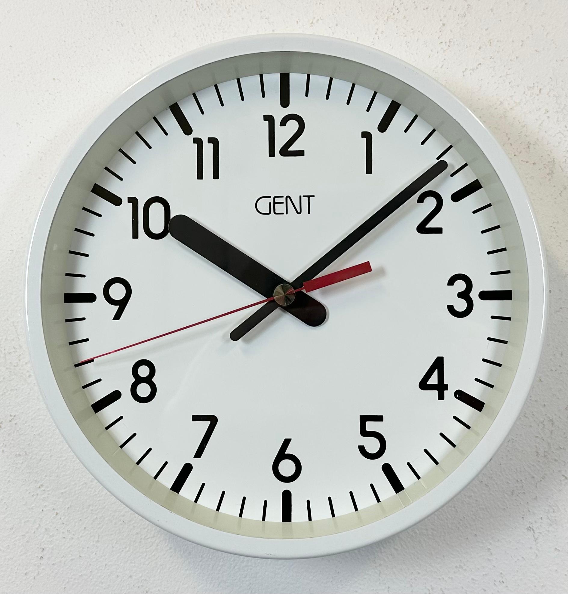 Late 20th Century White Industrial Wall Clock from Gent, 1980s For Sale