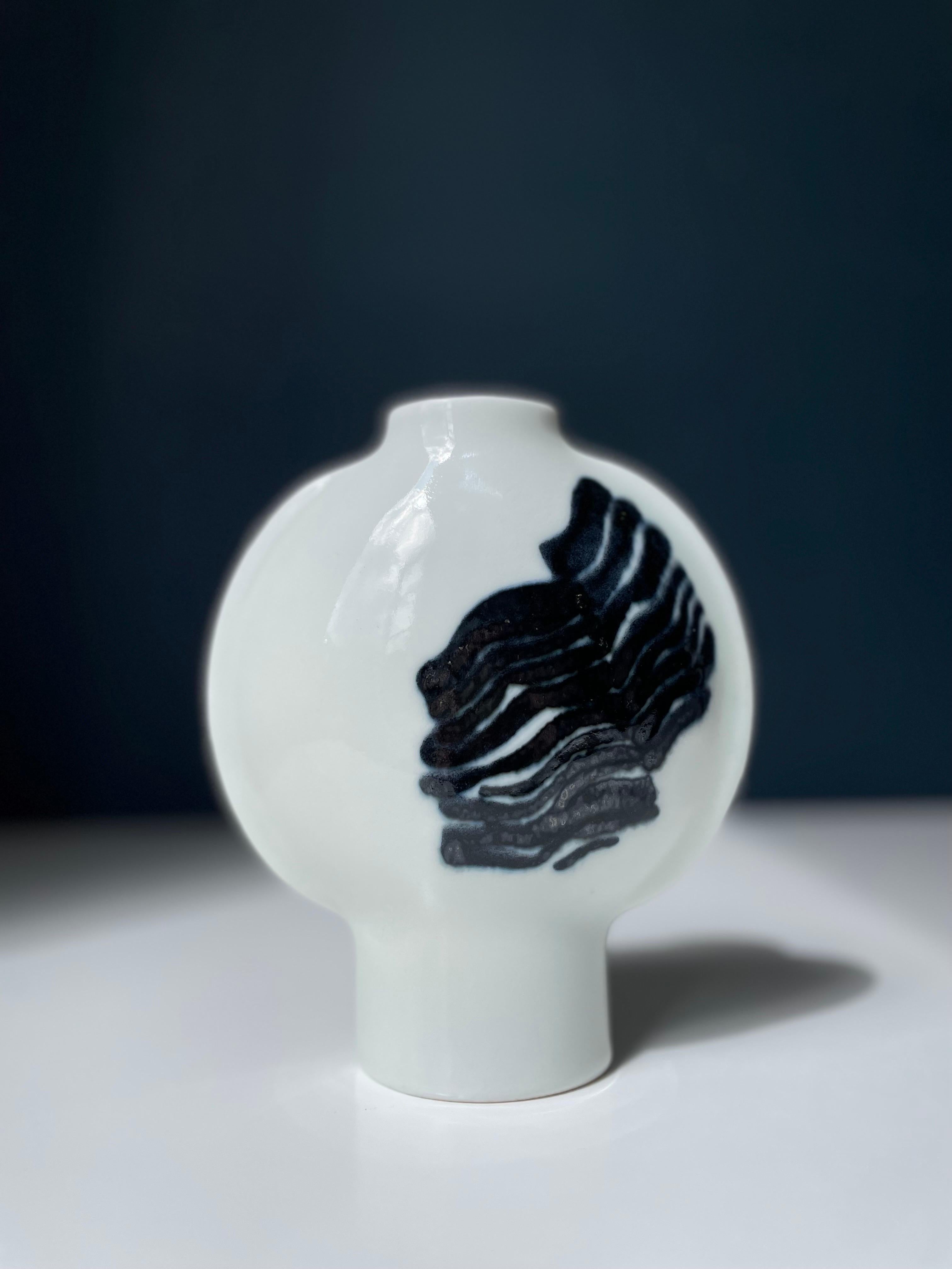 Inger Persson, Rörstrand White, Black Decor Vase, Sweden, 1960s For Sale 3