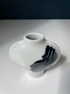 Inger Persson, Rörstrand White, Black Decor Vase, Sweden, 1960s