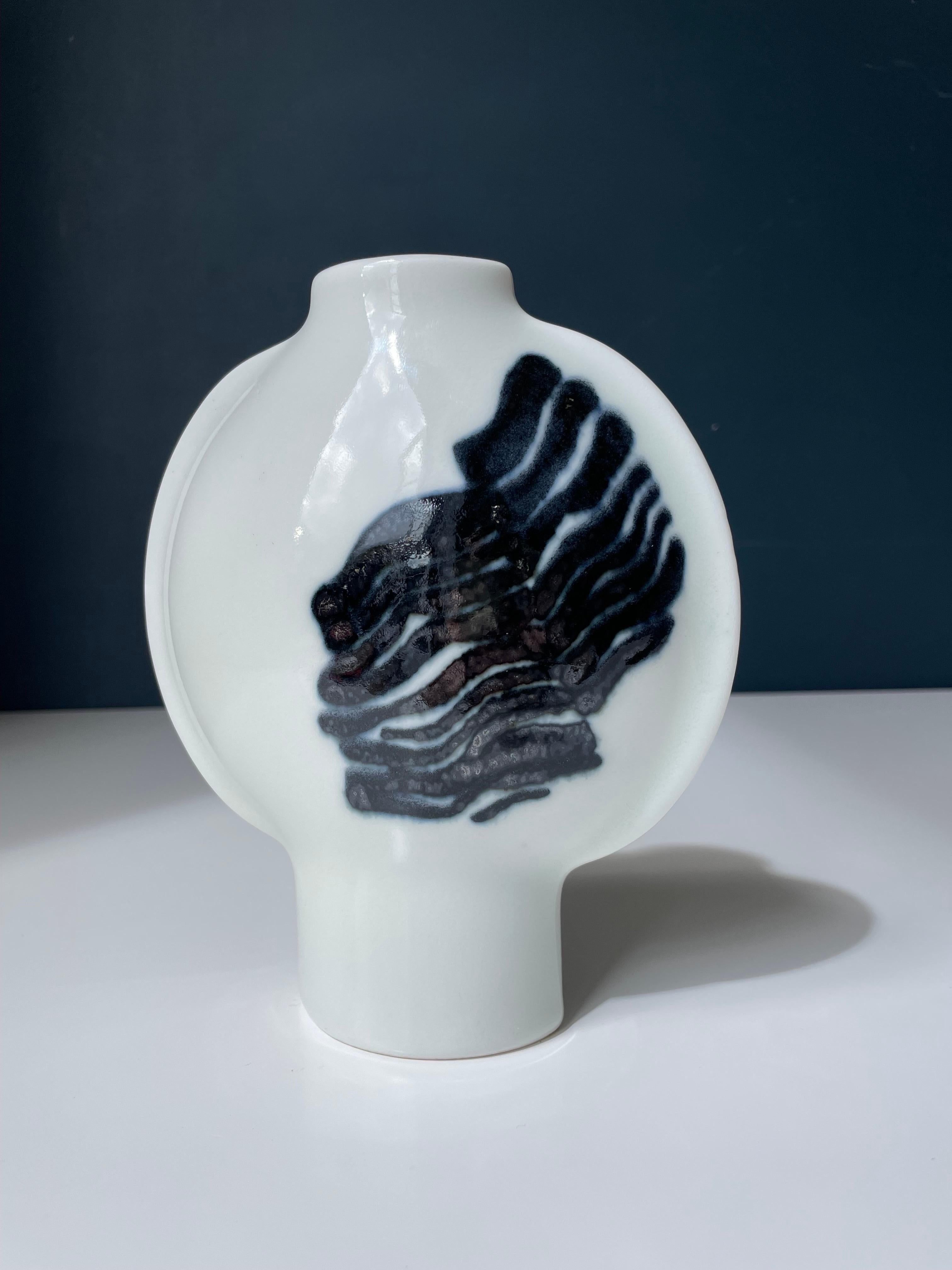 Ceramic Inger Persson, Rörstrand White, Black Decor Vase, Sweden, 1960s For Sale