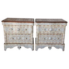 White Inlay Moorish Moroccan Nightstands a Pair