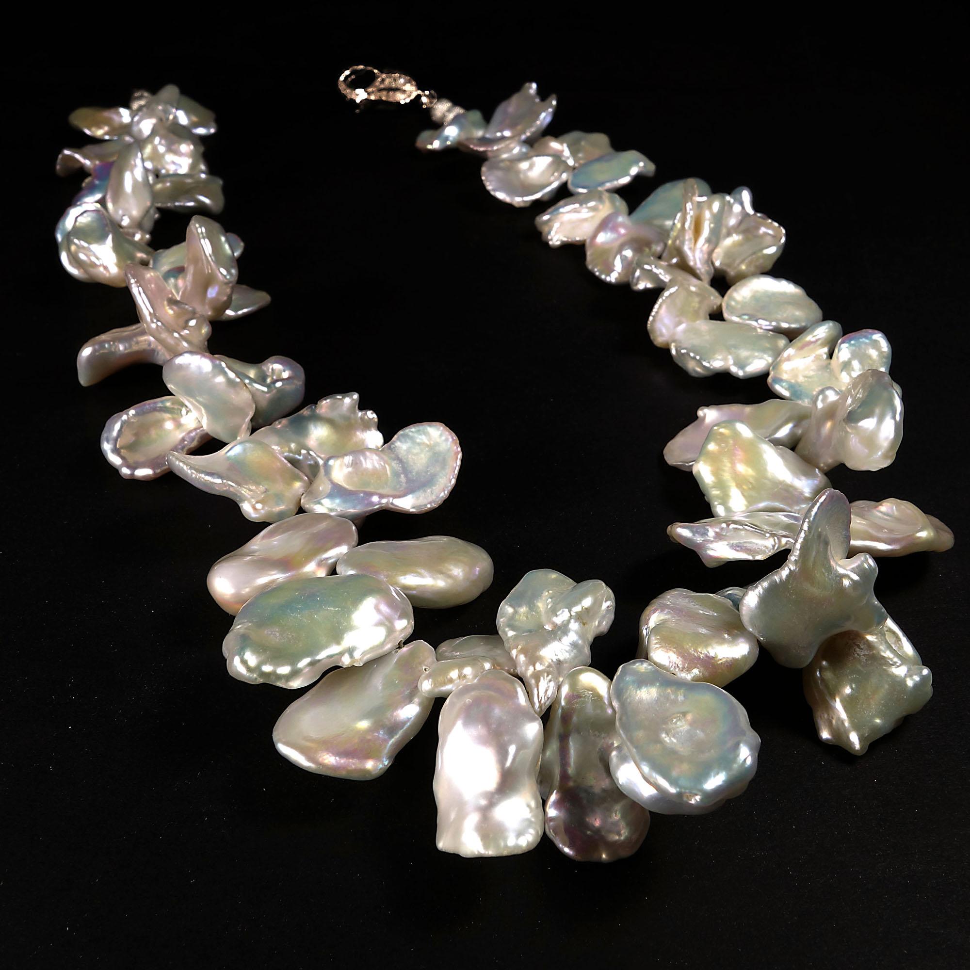 AJD 19 Inch White Iridescent Keshi Pearl Necklace In New Condition In Raleigh, NC