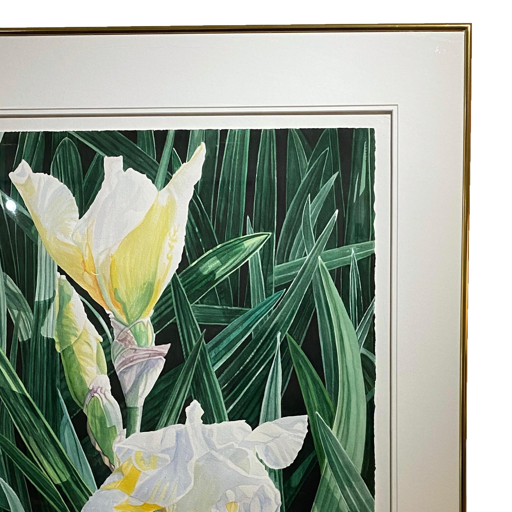 Arts and Crafts White Iris by Helen Burkett For Sale