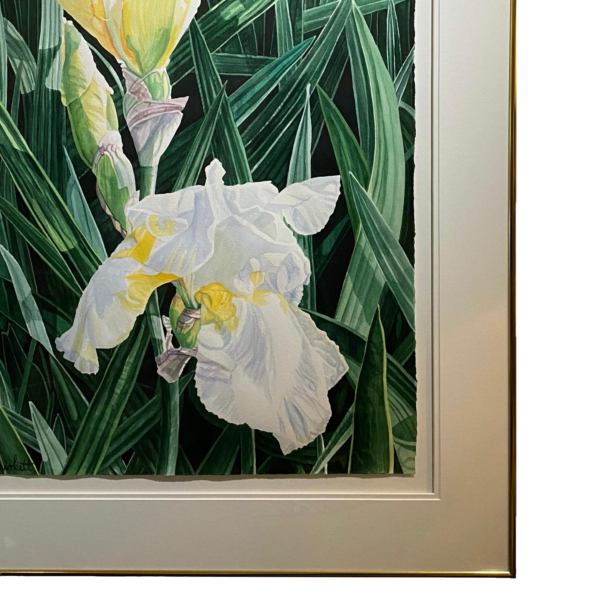 Arts and Crafts White Iris by Helen Burkett For Sale