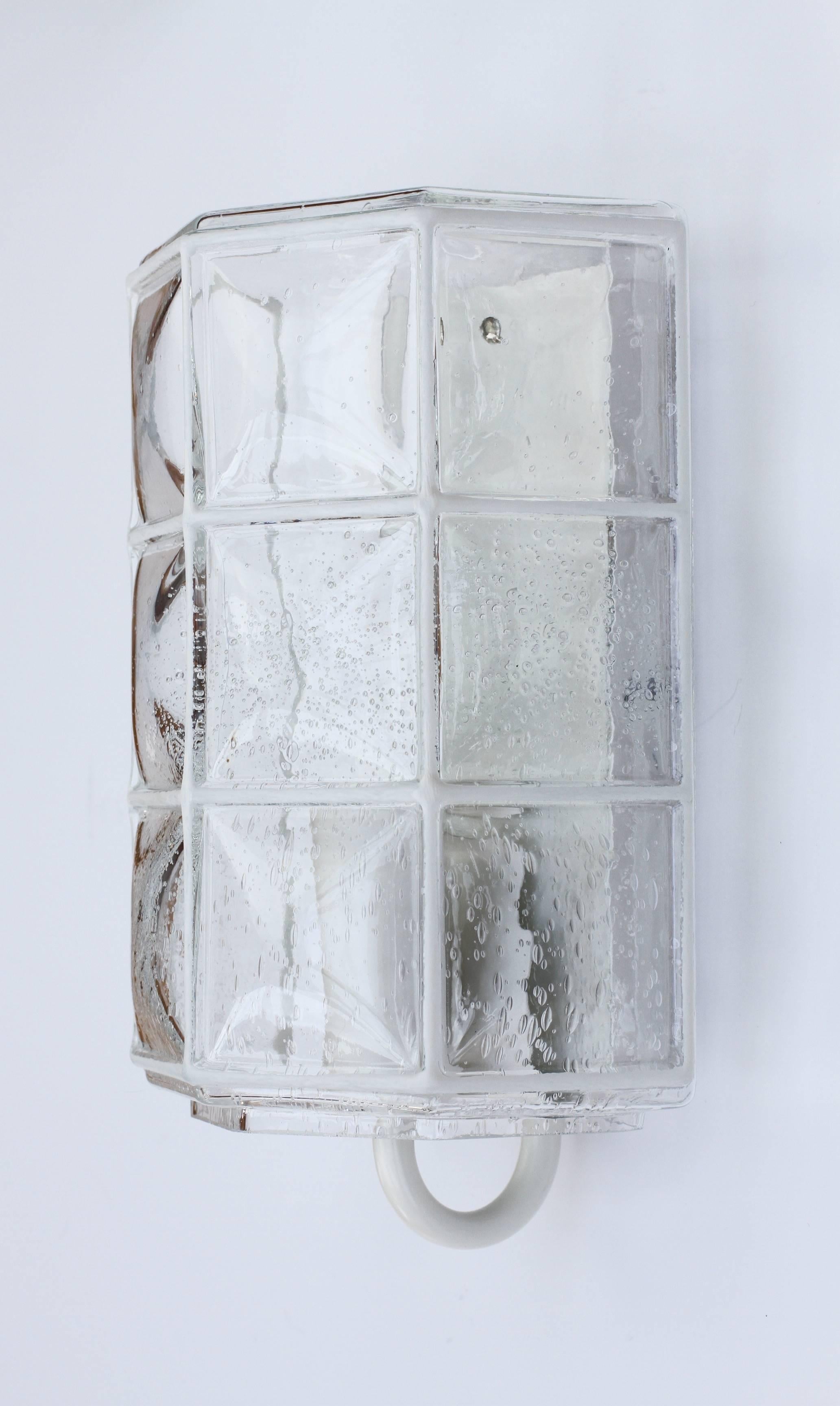 German White Iron and Bubble Glass Wall Light Sconce by Glashütte Limburg, circa 1960 For Sale